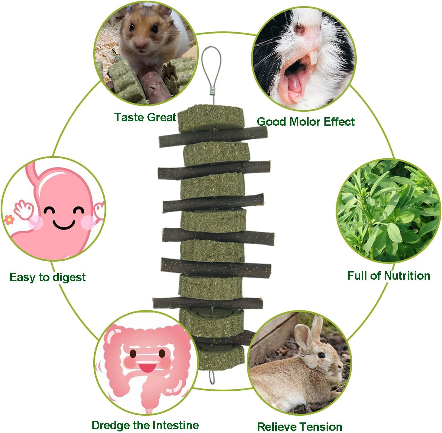Rabbit Chew Toys for Teeth Grinding Bunny Treats 100% Natural Wood Timothy Grass Treats for Guinea Pigs Chinchillas Hamsters 8pcs