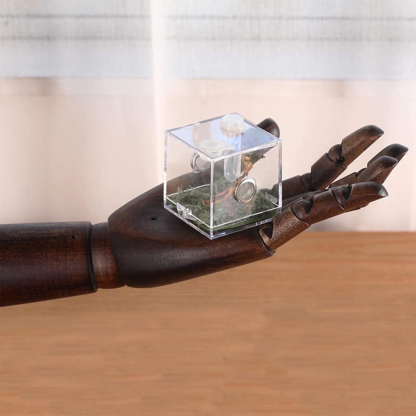 crapelles Jumping Spider Micro Middle Habitat, Small Pet Insect Breeding Box, 360 Degree Transparent Reptile Cage, Acrylic Case Mini Carrier for Amphibians, Feeding Container Enclosure Accessories