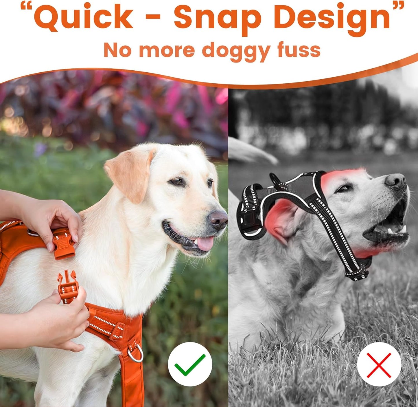 No Pull Dog Harness, Reflective Puppy Vest for Small Medium Large Sized Dog(Orange,XS)