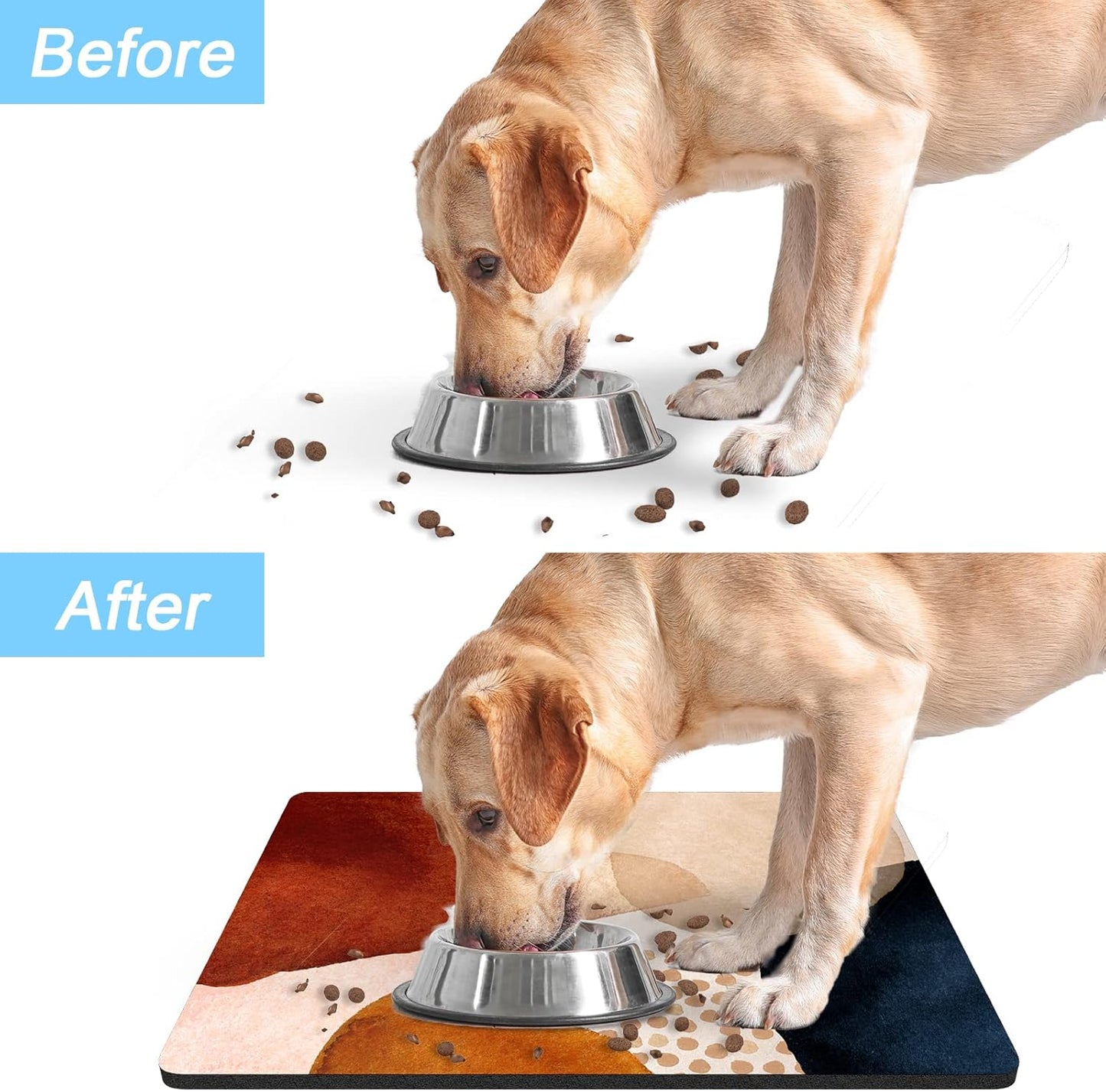 Rnivvi Dog Food Mat, 16" x 24" Absorbent Dog Cat Bowl Mat for Food and Water, Cute Anti-Slip Rubber Pet Feeding Rug Protect Floors, Puppy Placemat for Feeding & Watering Supplies, Abstract Stones