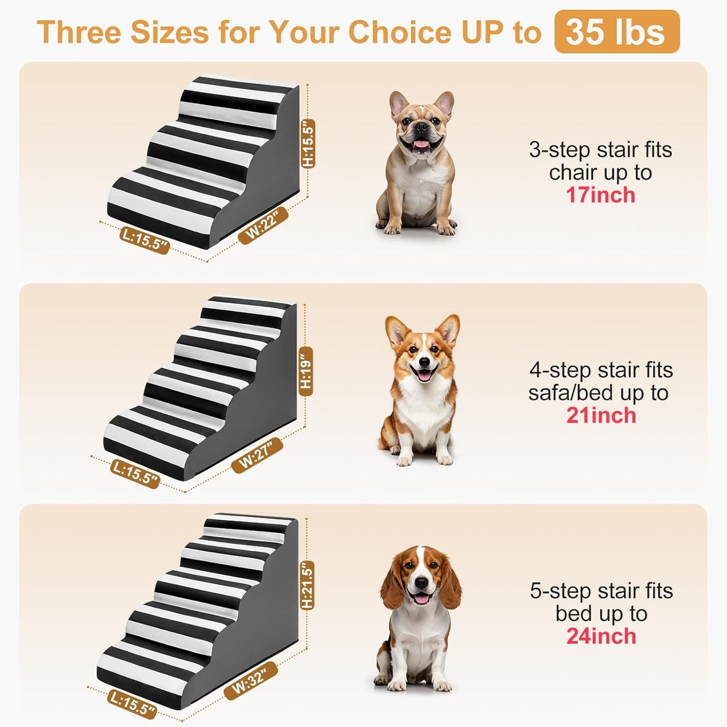 JOEJOY Curved Dog Stairs Ramp for High Beds 19" H, 4-Step Dog Steps for Small Dogs and Cats, Pet Stairs for High Bed Climbing, Non-Slip Balanced Pet Step Indoor, Grey
