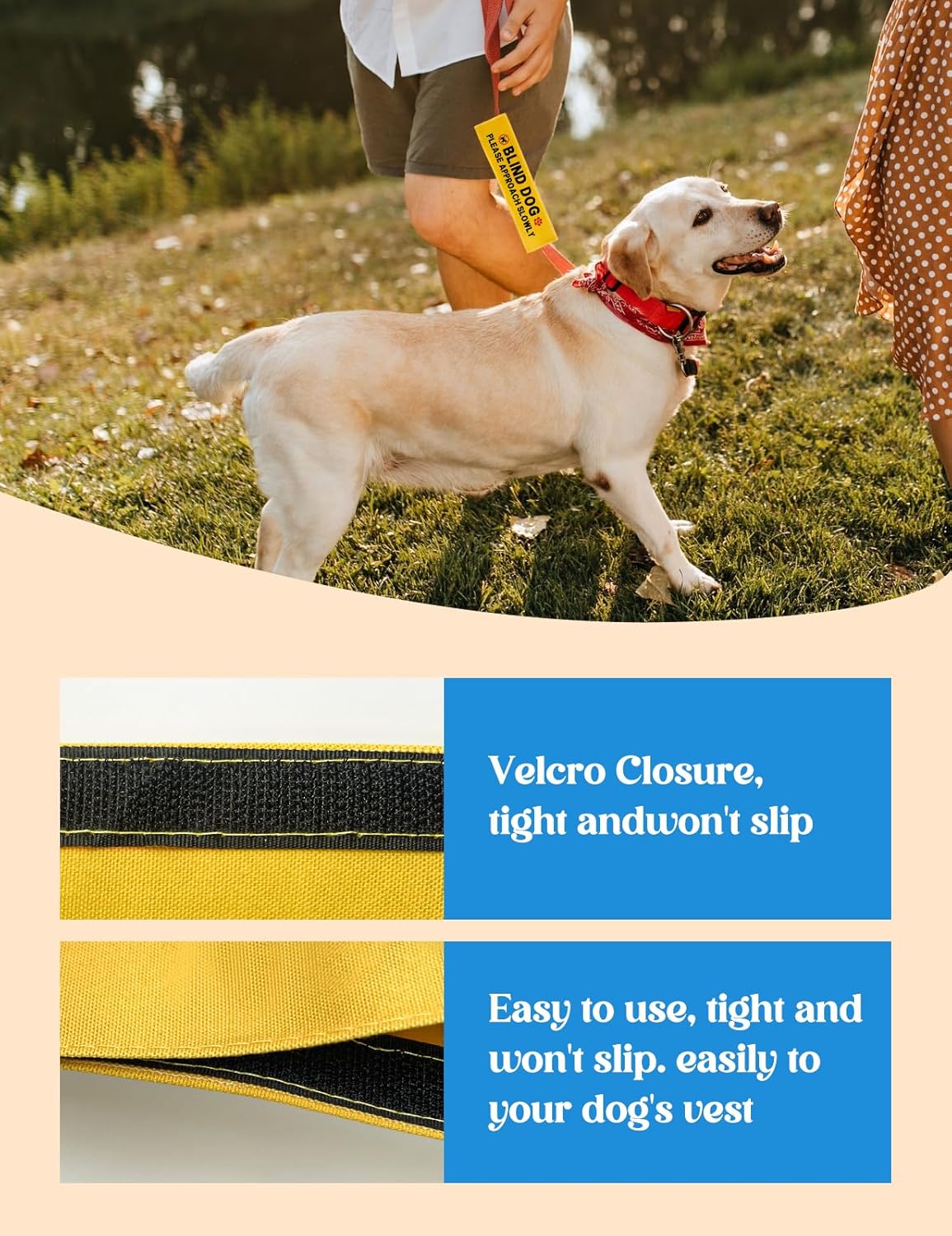 Blind Dog Please Approach Slowly Leash Sleeve, Funny Yellow Alert Hanging ID Patch Tag, Do Not Pet Velcro Patch, Pet Birthday Gifts for Dog Lovers Owner