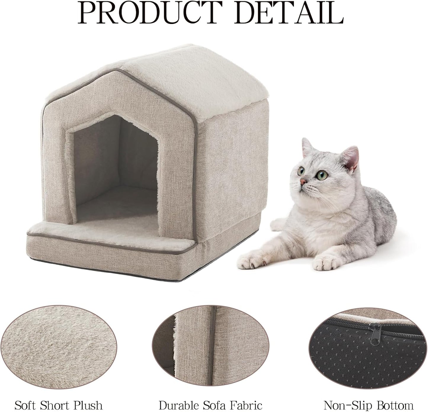 Orthopedic Cat Houses for Indoor Cats,Small Dogs,Super Soft Cat Bed Cave,Condos, Cubes,Cat Hideaway,Covered,Cat Bed for Kitty Small Medium Large Pet (Beige, 18" L x 15" W x 17" Th)