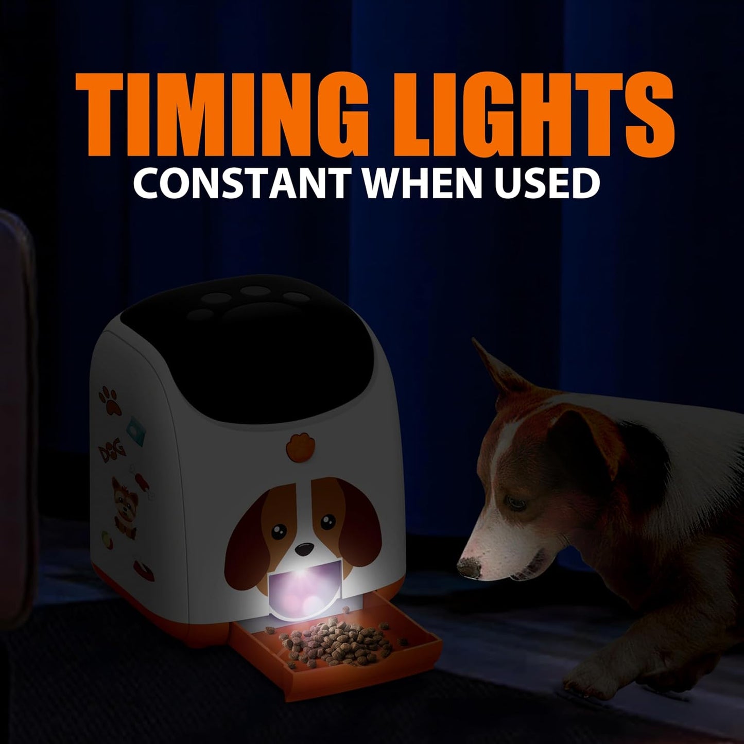 Dog Puzzle Feeder Toy, Automatic Dogs Treat Dispenser,Interactive IQ Training, Dog Slow Feeder,Remote Button Treat Dispenser,All Breeds,Large Capacity with Light (Orange)