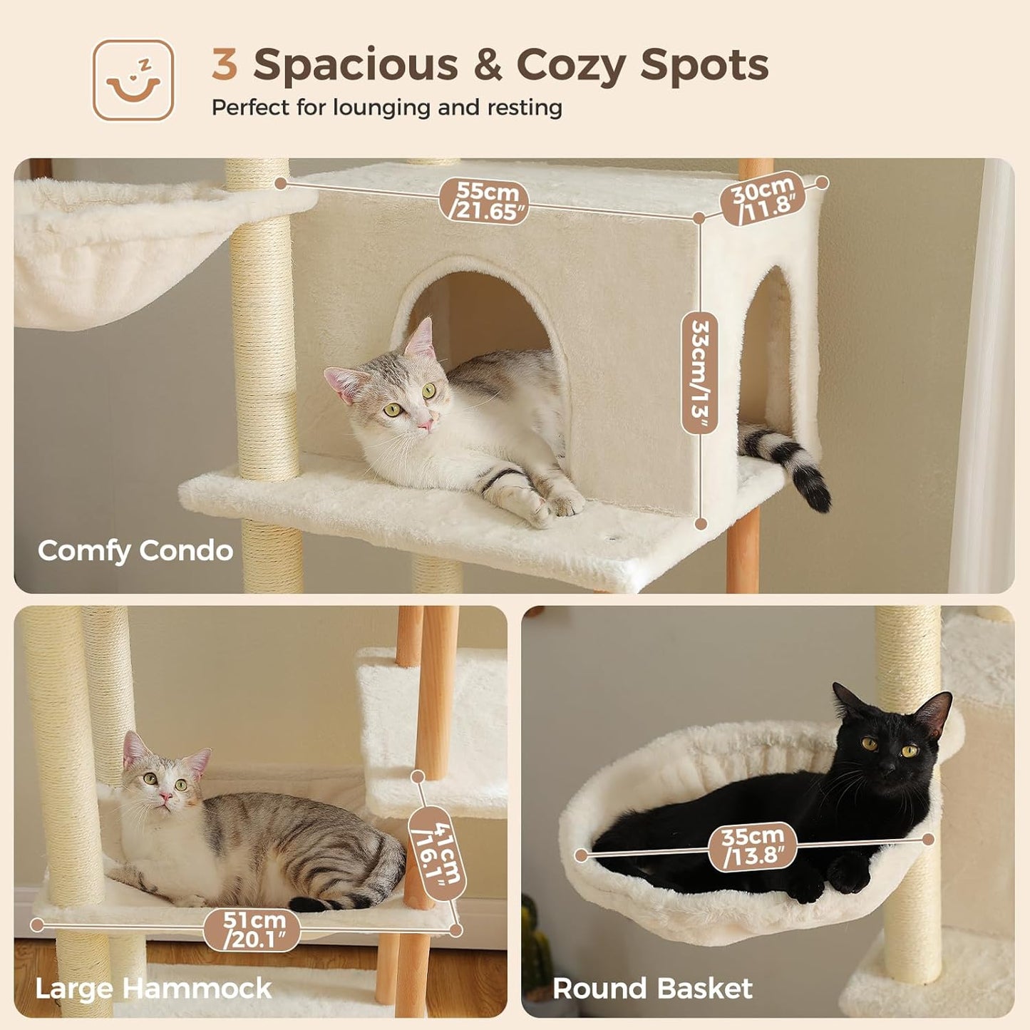 PAWZ Road Large Cat Tree, 73 Inches Tall Wooden Cat Tower with 2 Spacious Hammocks,2 Big Top Beds,8 Fully Scratching Posts and Natural Wood Posts, Multi Cat Tree for Indoor Cats Large Adult-XL