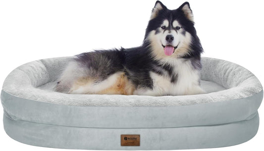 Orthopedic Waterproof Large Dog Bed: Memory Foam Washable Dog Bed with Bolsters - XXL Orthopedic Removable Cover for Medium Large Sized Pet - Non-Slip Bottom - Silver