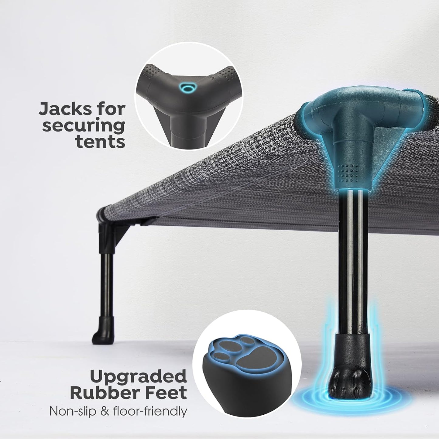 Veehoo 2-Pack Raised Dog Beds - Cooling Portable Pet Cot with No-Slip Feet, Breathable Mesh, Size 42" x 30", Black Silver, CWC1803-L