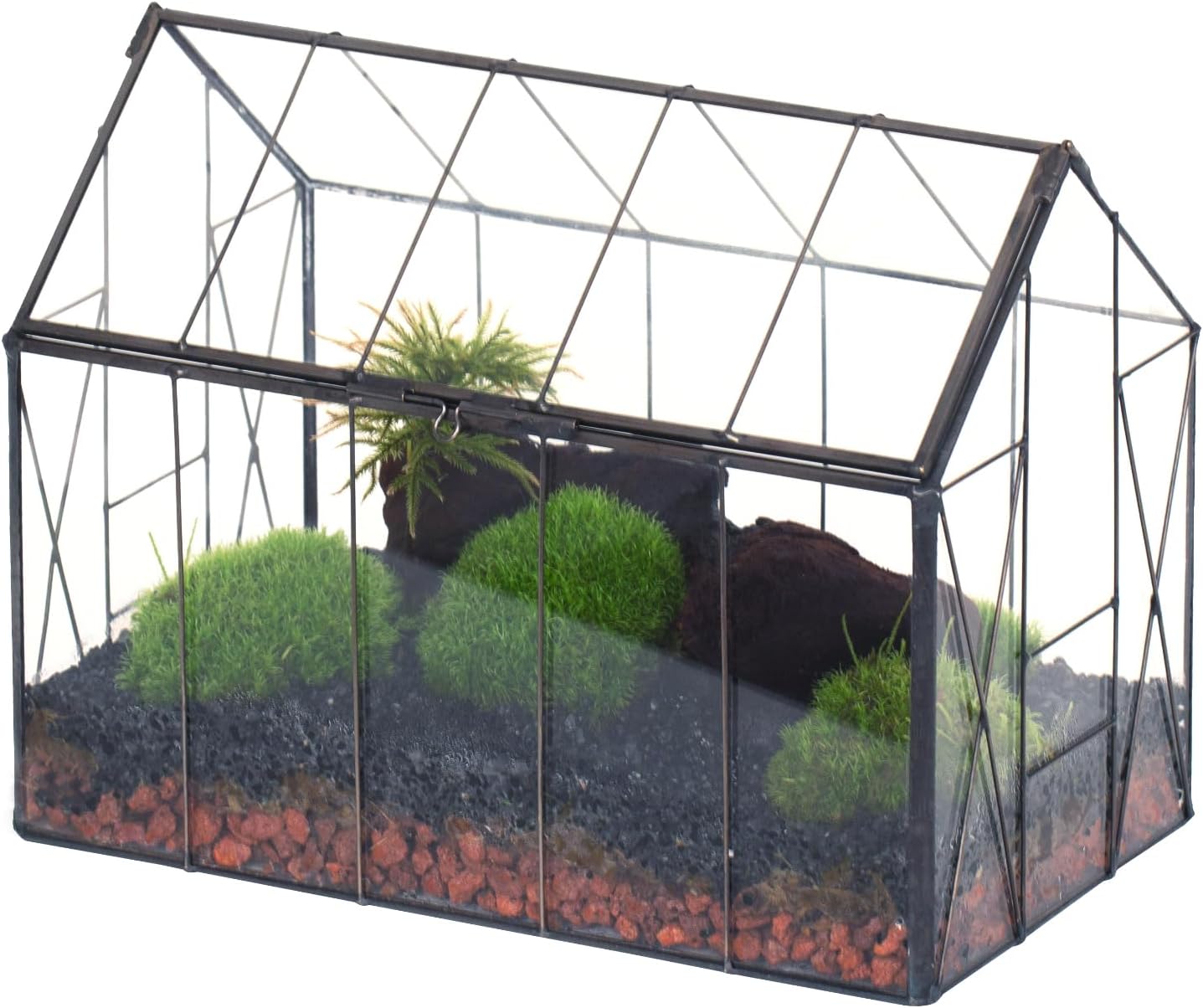 NCYP Geometric Glass Terrarium with Lid for Succulent, Small Cactus - Handmade Clear Closed House Shape Box - Home Indoor Tabletop Garden Decor, Black 9.4" x 5.5" x 7.3" (No Plants)