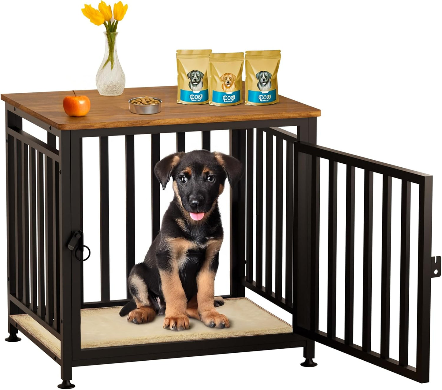 Dog Crate Furniture for Small Dogs, Dog Kennel Indoor, Anti-Chew Anti-Escape with Bed Crate Pad End Side Table Wooden Dog Crate,Steel-Tube Dog Cage, Rustic Brown