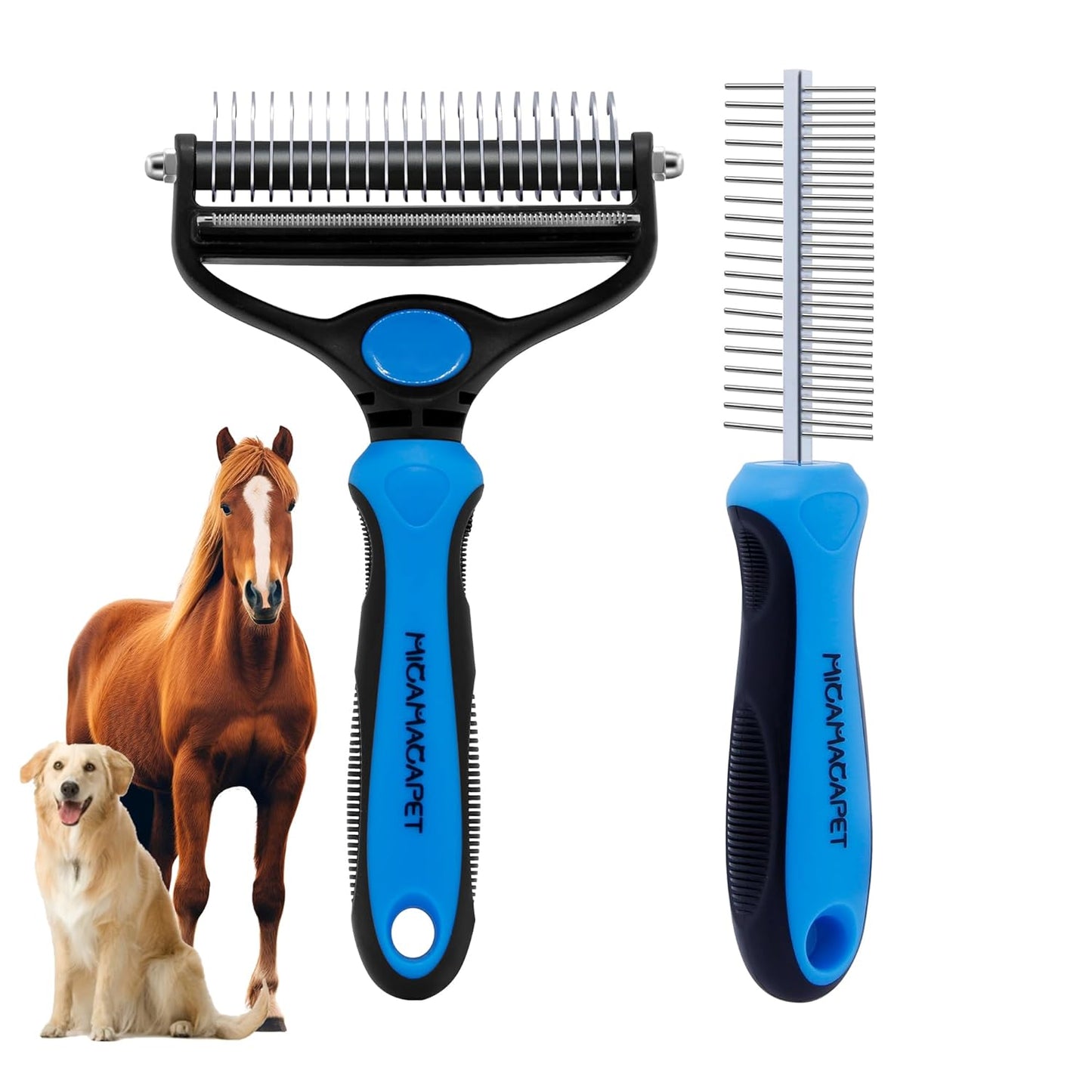 2-in-1 Shedding Brush and Detangling Comb Combo,Stripping Brush for Medium and Large Dogs, Dog and Cat Grooming Comb, 22 Stainless Steel Teeth Remove Tangled Hair, Pet Grooming Tools-large