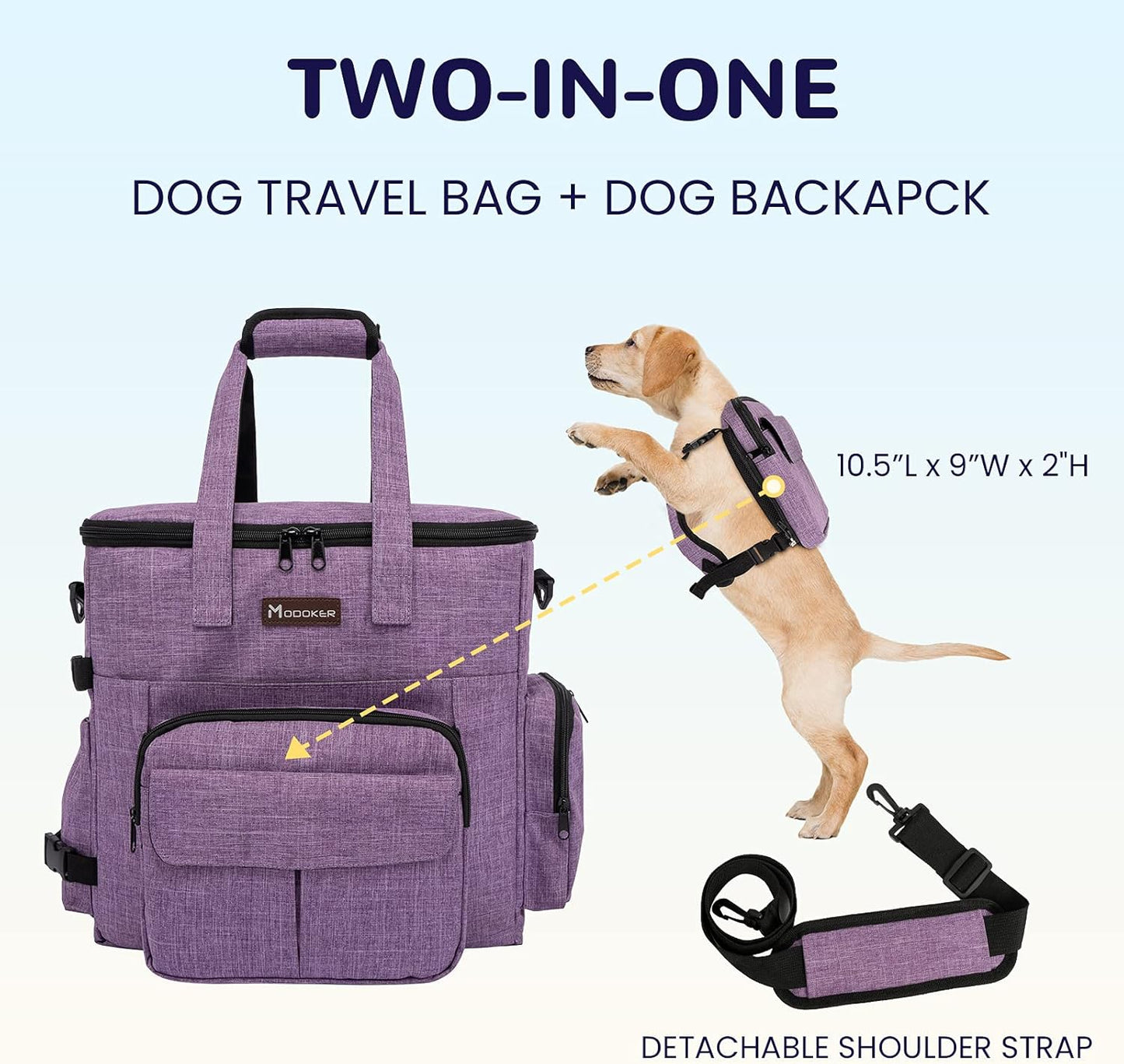 Modoker Dog Travel Organizer Carriers for Supplies & Accessories, Airline Approved Cat Pet Travel Bag, 2 Collapsible Bowls, 2 Travel Dog Food Container, Purple