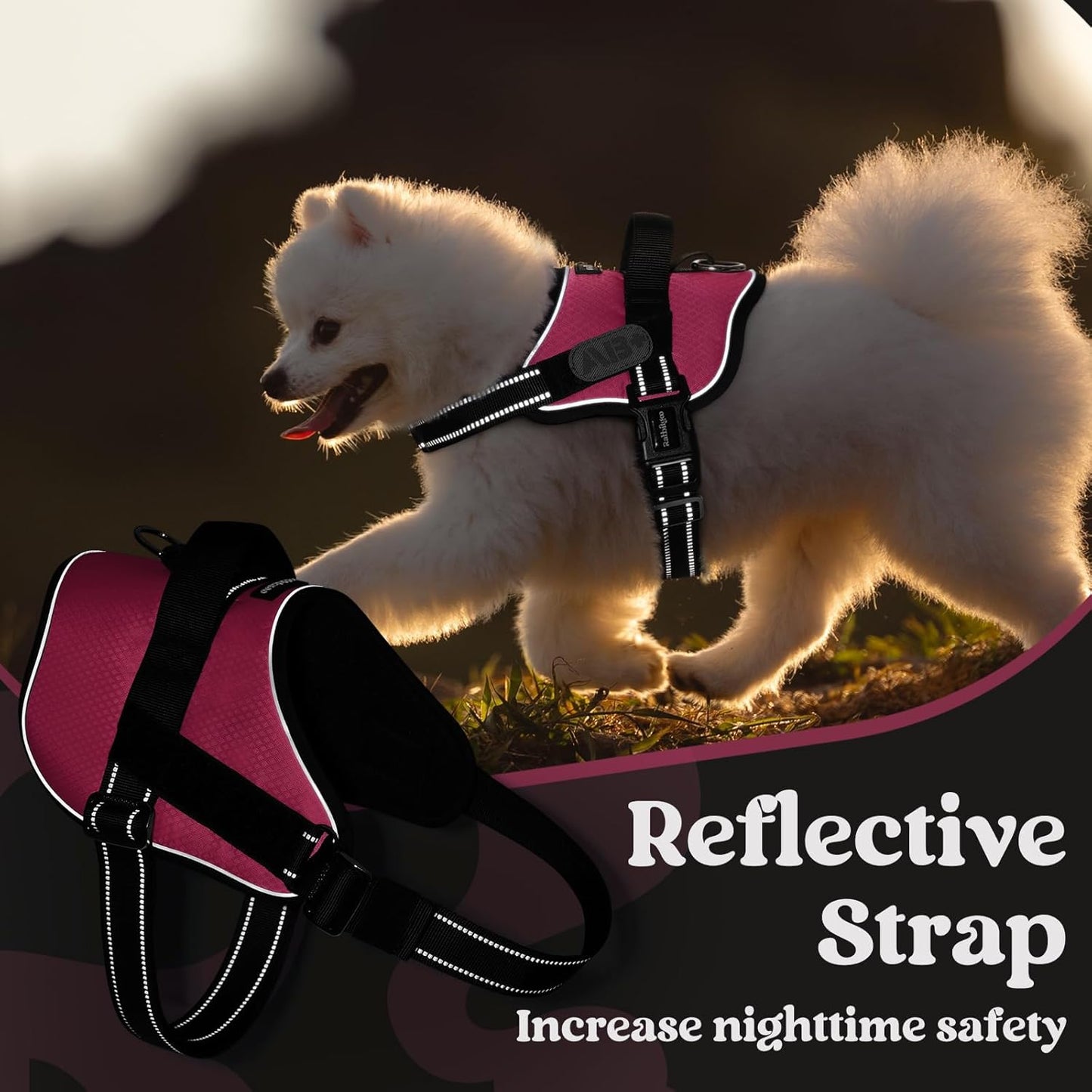 rabbitgoo Dog Harness for Large, Easy On Pet Vest with One Buckle, No Pull Adjustable Service Harness with D-Ring & Handle, Reflective for Safety Walking, Training, Pink, XL