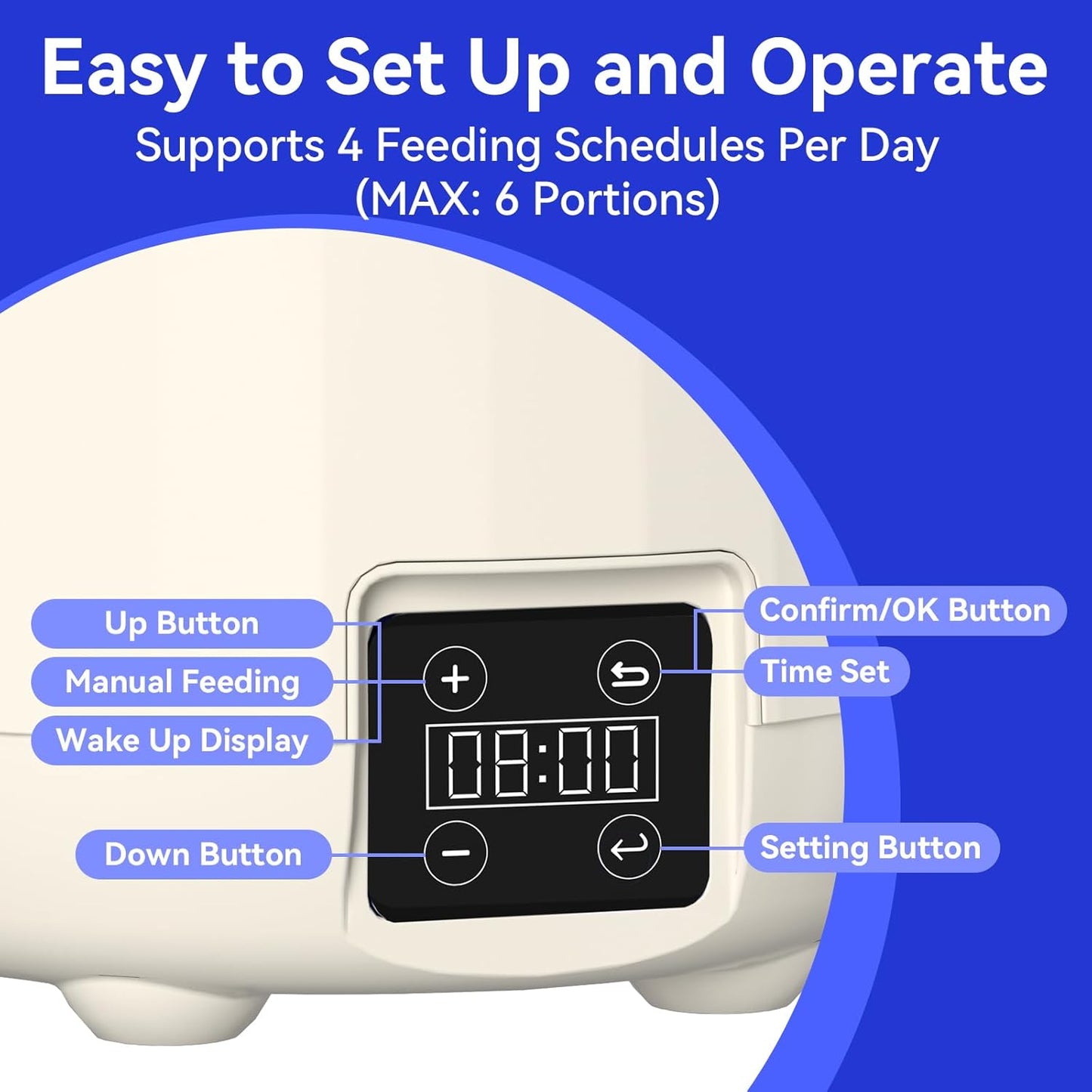 PAPIFEED Automatic Cat Feeder, 3L Timed Cats Food Dispenser with Dual Power Supply, Auto Pet Feeder with Programmable Portion Control for Cats and Small Dogs, Grey