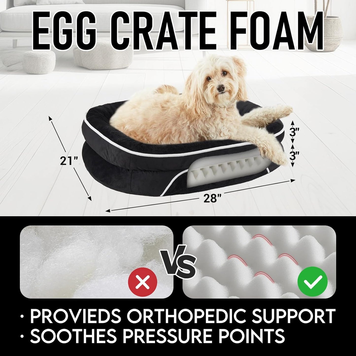 OhGeni Orthopedic Dog Couch Pet Sofa Medium Sized Cat Beds with Comfort Foam Support, Soft Comfortable Fabric, Machine Washable Waterproof Removable Cover, 28-Inch (Black)