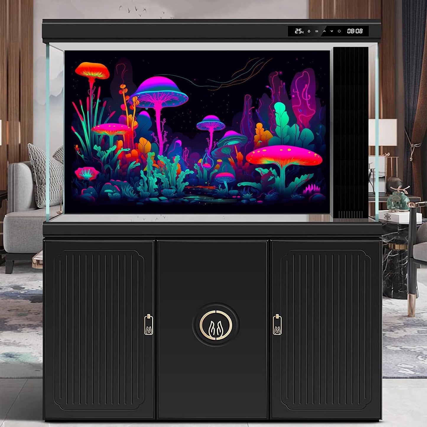 Mushrooms Aquarium Background Mushrooms in Dark Forest with Bright Colors Terrarium Background Tranquil Lake Cartoon Style Aquatic Plants Fish Tank Backdrop Poster Decorations Wallpaper Decor 48x24in