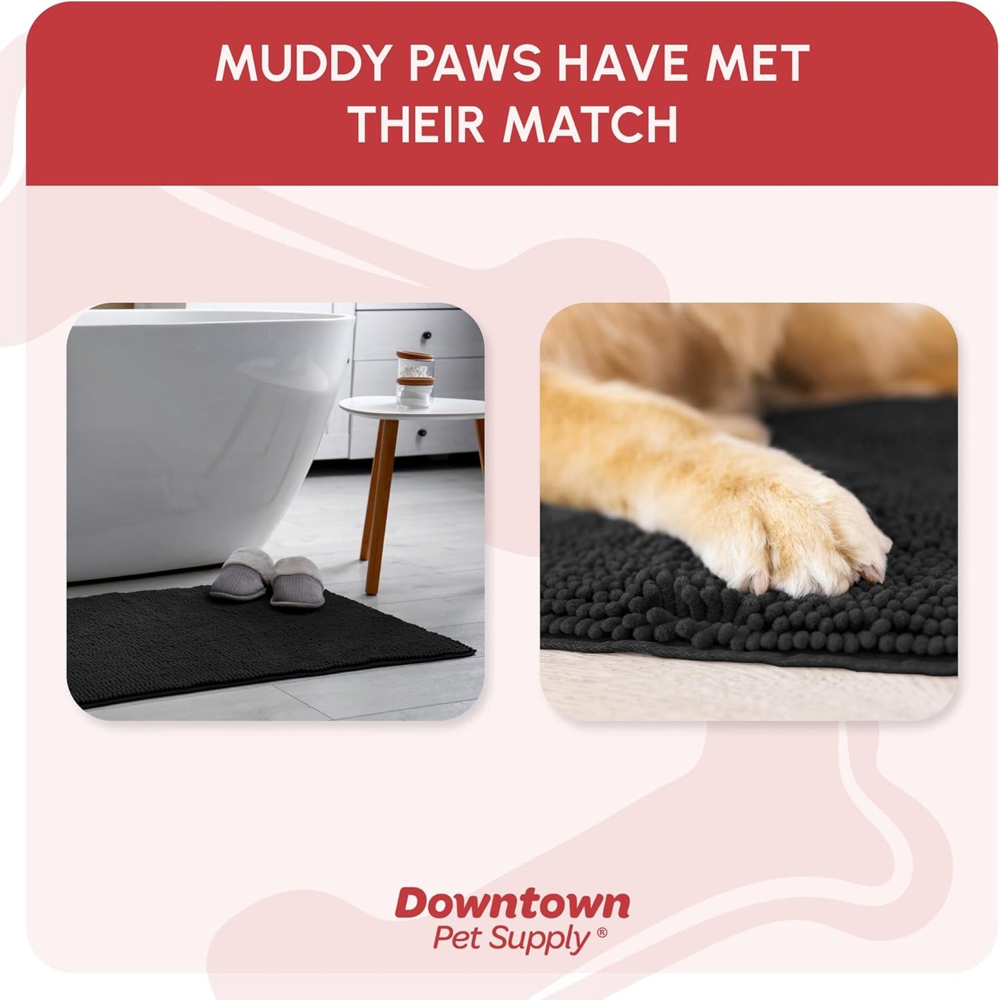 My Doggy Place Microfiber Dog Mat for Muddy Paws, 8' x 2' Black - Non-Slip, Absorbent and Quick-Drying Dog Paw Cleaning Mat, Washer and Dryer Safe - Hallway Runner
