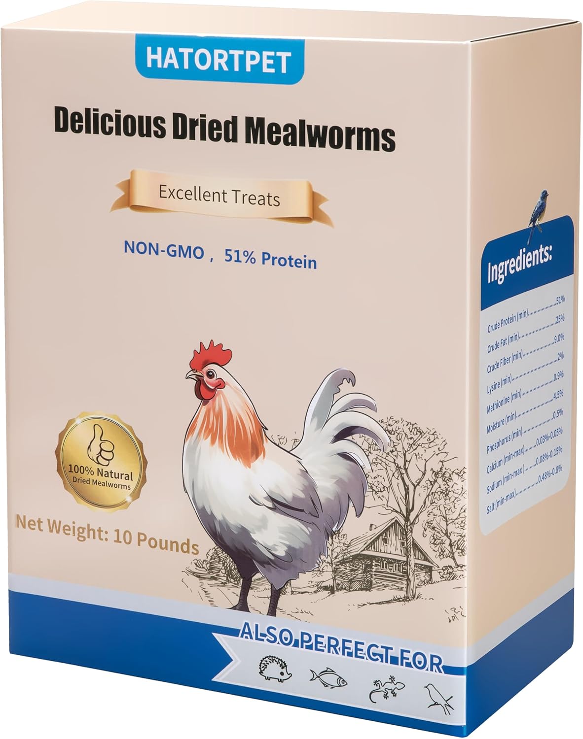 Dried Mealworms 10LB Pure Natural Non-GMO Mealworms for Chickens High Protein Chickens Feed Meal Worms for Laying Hens Wild Birds