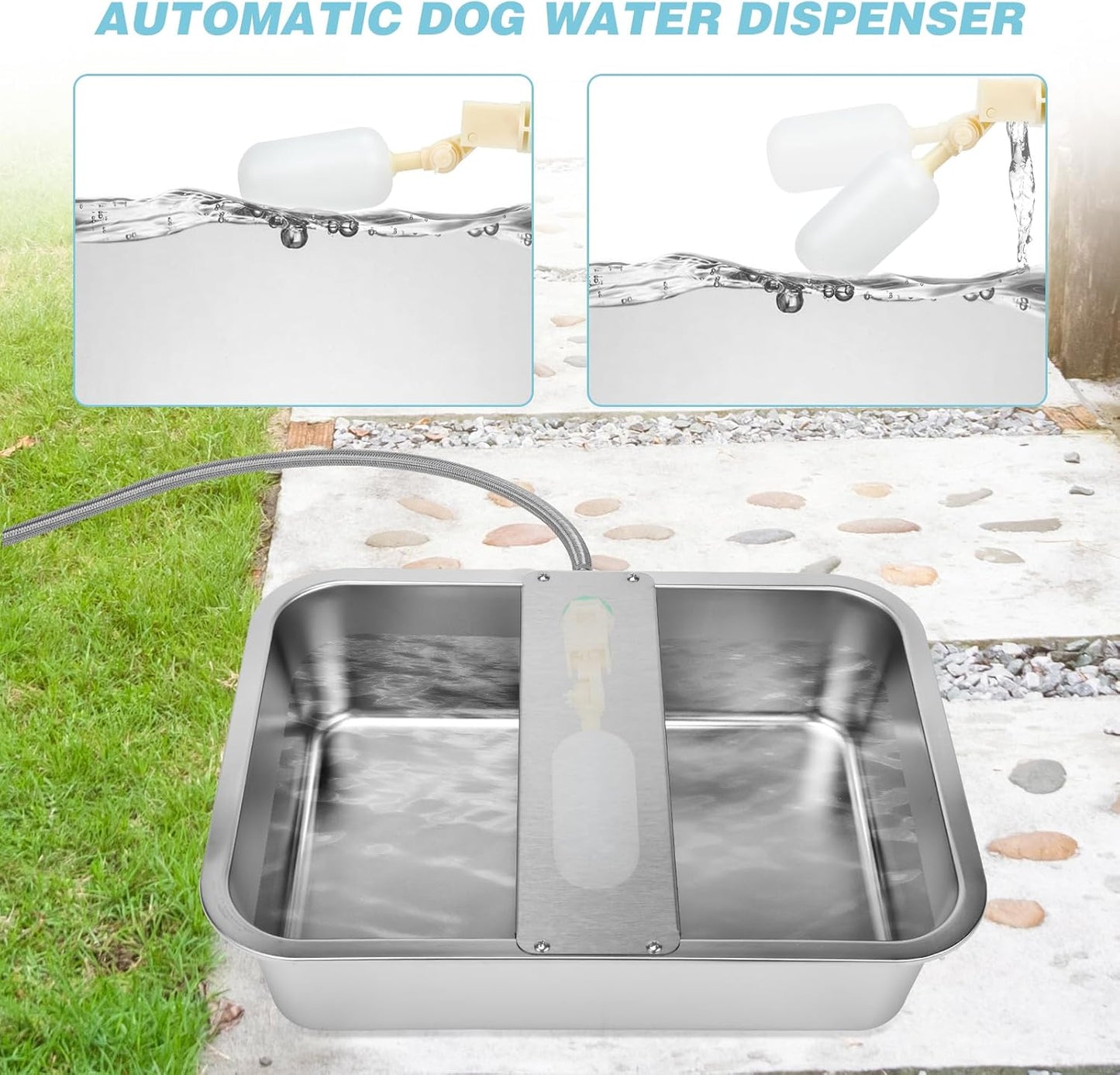 3 Gallon Automatic Dog Water Dispenser, Large Dog Water Bowl Dispenser for Outdoor, Stainless Steel Pet Bowl for Waterer Auto Fill Pet Waterer for Livestock Dogs Cats Chicken Fit 3/4'' GHT Faucet