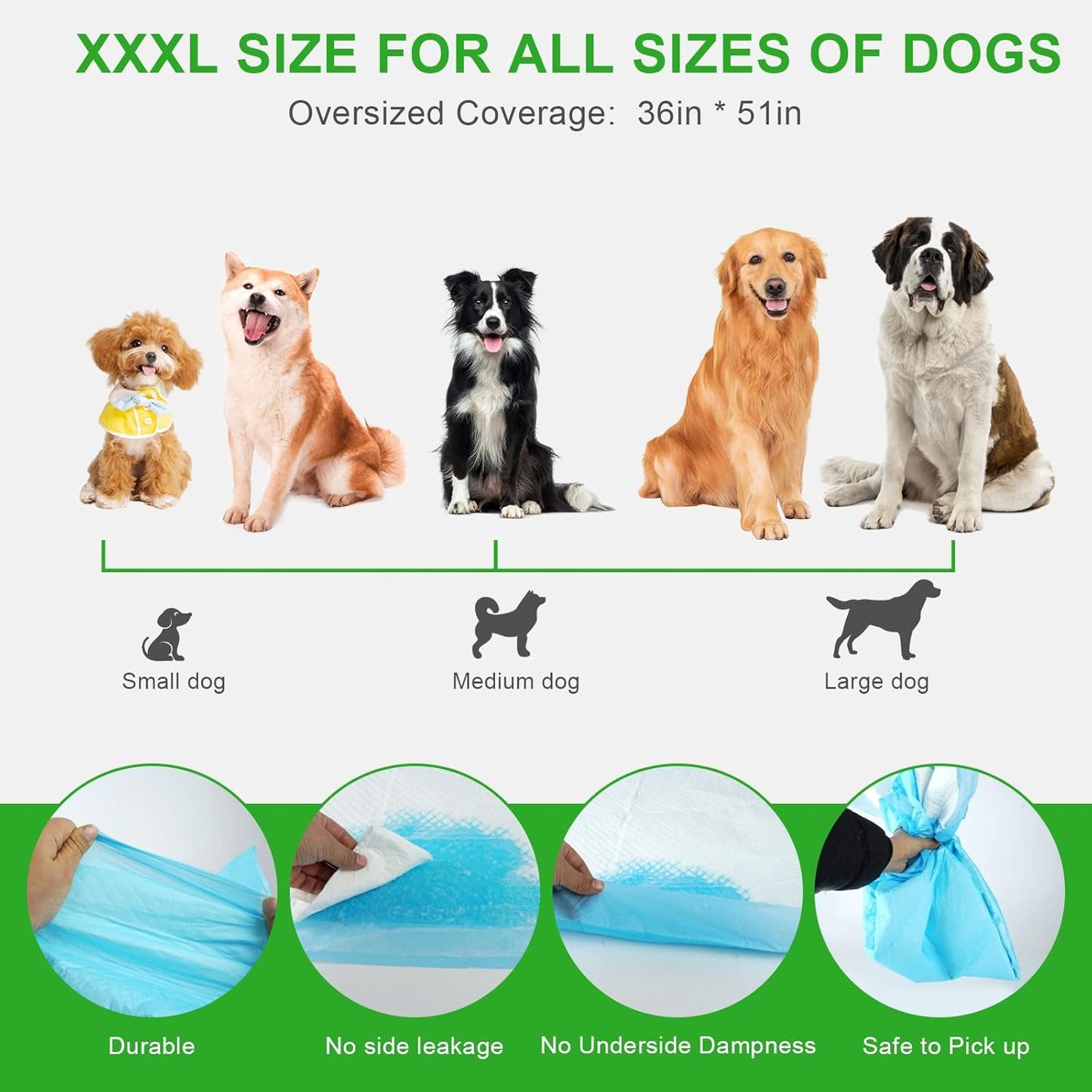 Pee Pads for Dogs & Cats, Extra Large 36"X51", 100 Count, Blue, Polymer & Polyethylene (PE), 6 Layers, Disposable Pet Training Pads