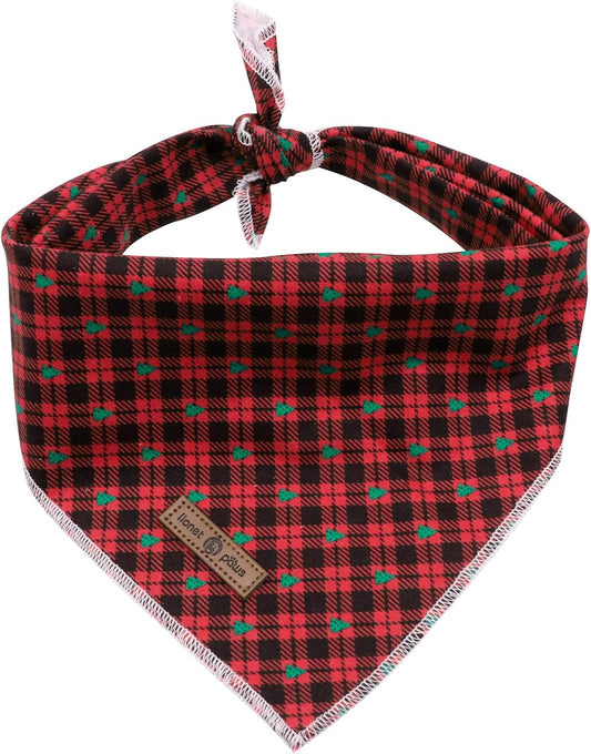 Lionet Paws Reversible Washable Cotton Dog Bandana - Red & Tree Patterns, Adjustable Square Kerchief for Small to Large Dogs