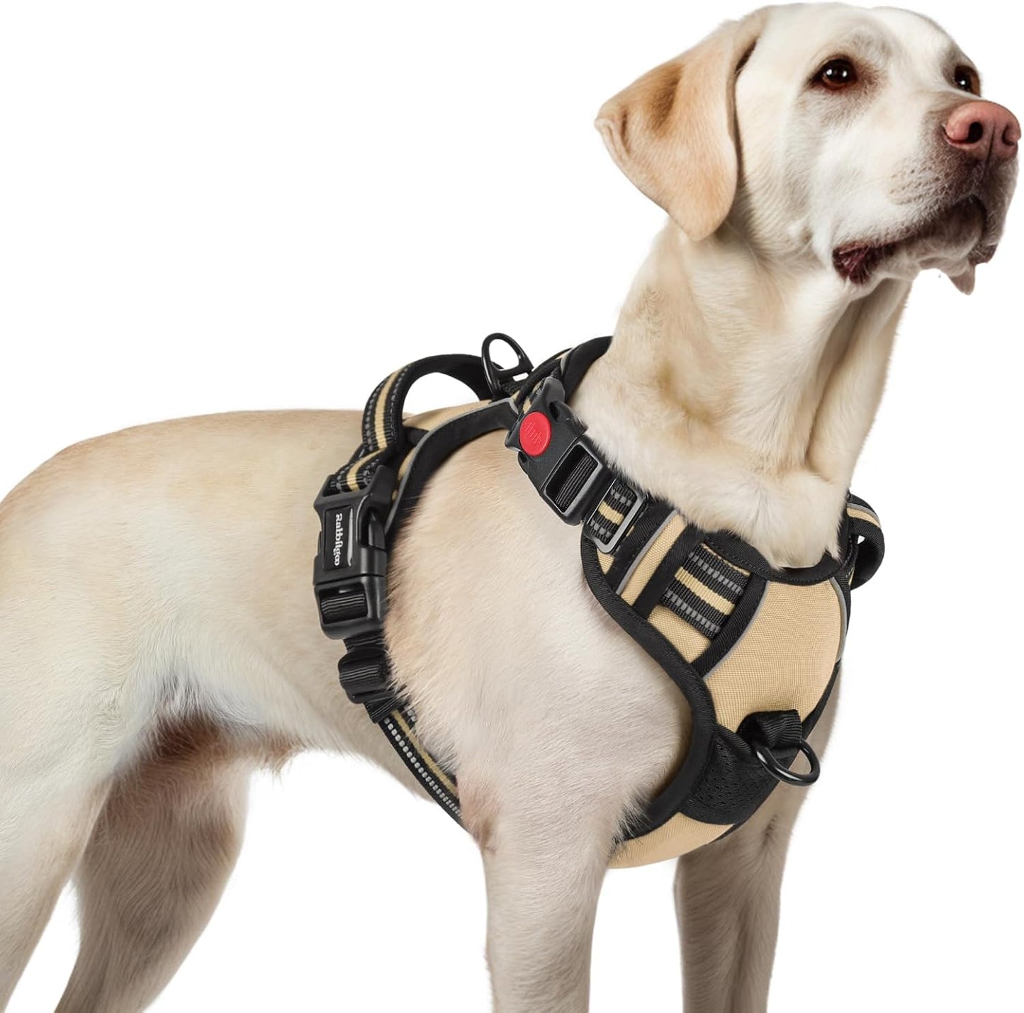 rabbitgoo Dog Harness for Large, No Pull Pet Harness with 3 Buckles, Adjustable Soft Padded Vest with Control Handle, Walking Reflective Pet Vest for Large Dogs, Beige, L