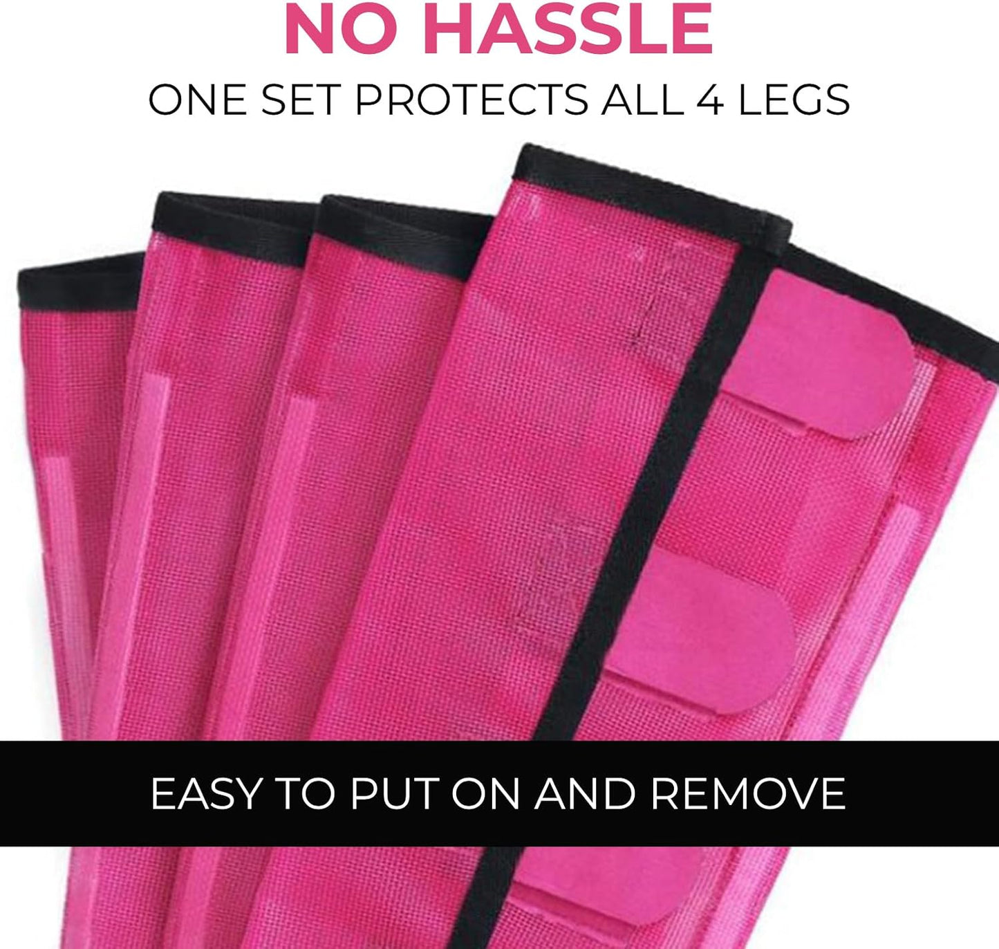 Mesh Horse Fly Boots Set of 4，Adjustable and Universal Loose Fitting & Non-Slip Horse Fly Leggings for Horses,Reduce Stressful Stomping (Pink)