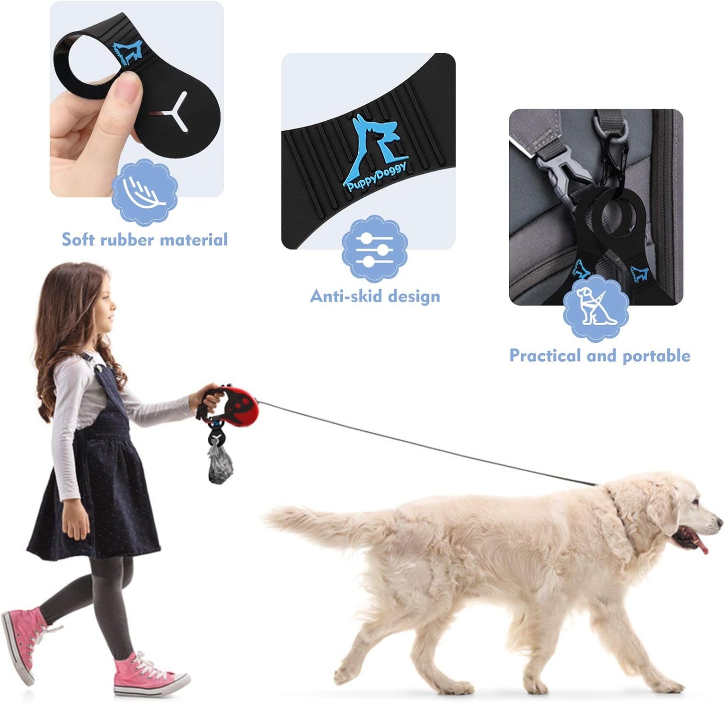 PuppyDoggy Dog Poop Bag Holder for Leash Waste Bag Carrier Dog Poop Bag Dispenser for Walking Running Bicycle Accessory 4 Pieces (Mixed Blue)