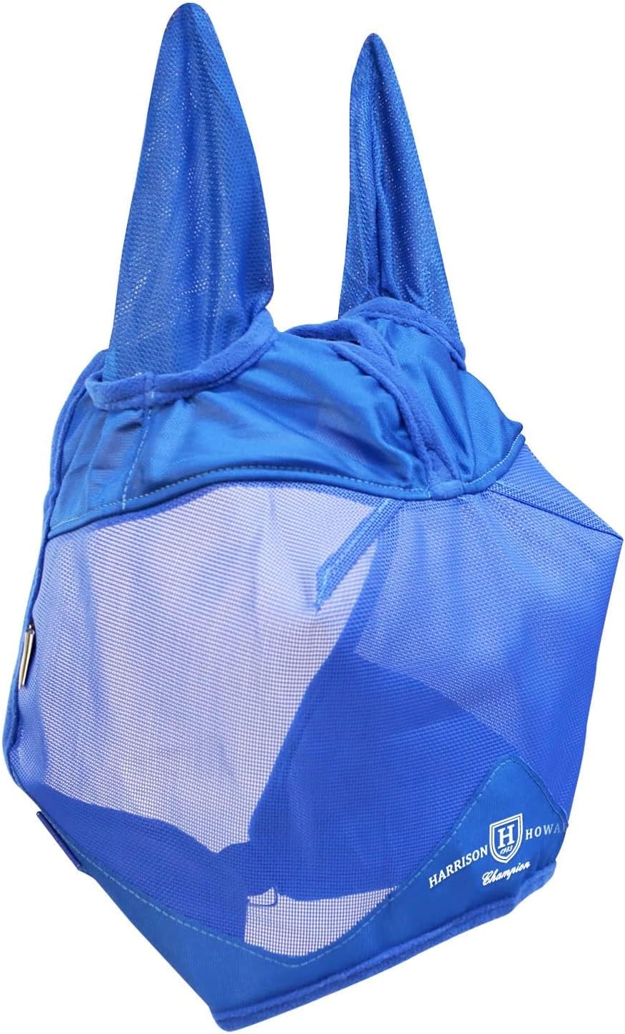 Harrison Howard UV-proof Multi-Function Fabrics Thick Fleece Padding Horse Fly Mask Half Face with Ears Signature Blue Horse Large