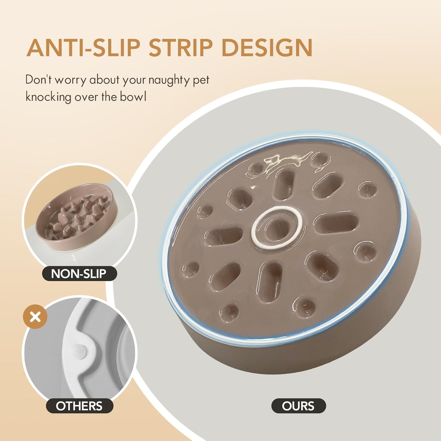 8.2inch Ceramic Dog Raised Slow Feeder Set, Elevated Bowl with Wooden Stand for Large and Medium Dog, Slow Feeder Dish for Fast Easters, Stop Bloat(Brown Coffee, Single Bowl+ Stand)