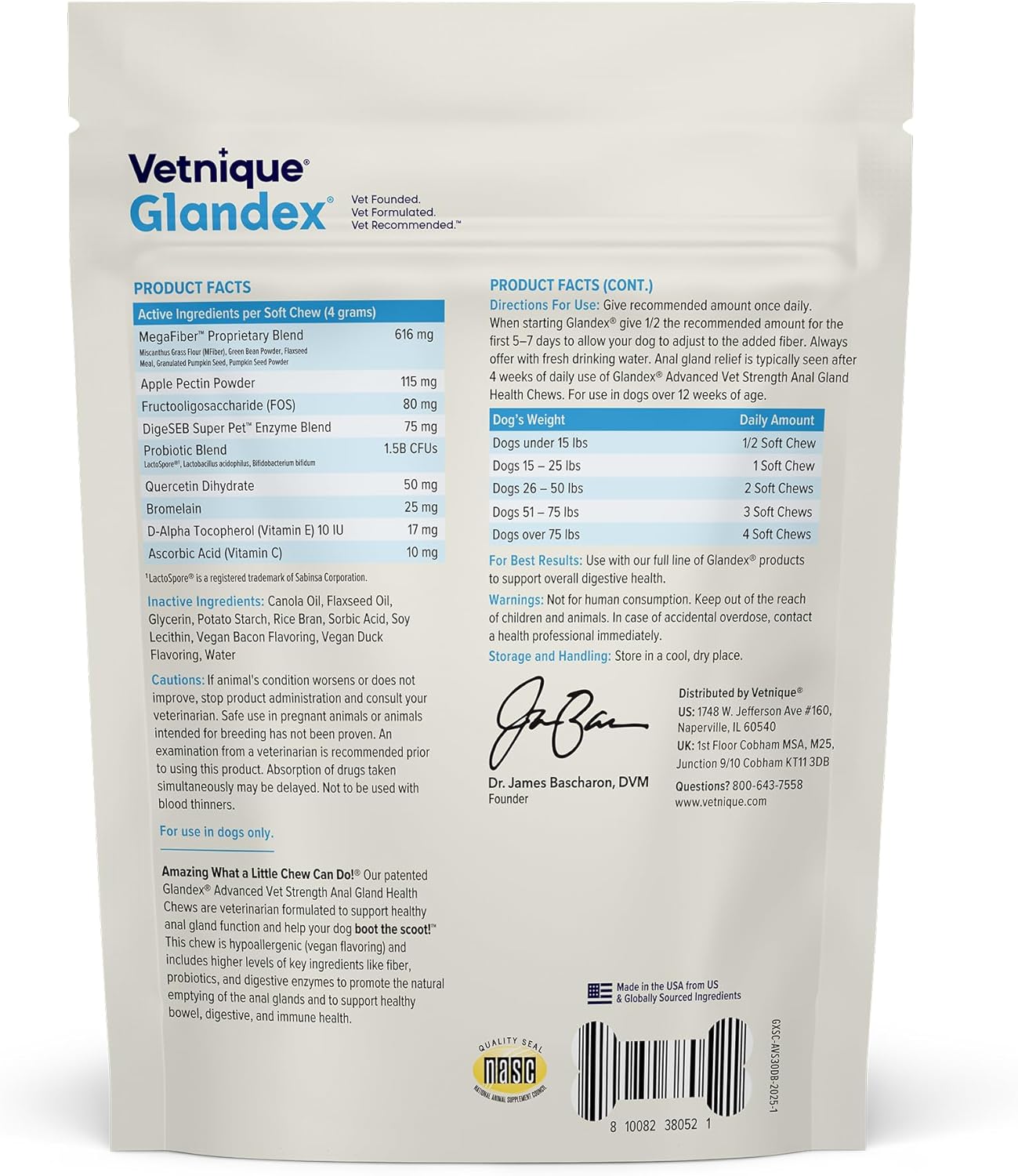 Vetnique Glandex Anal Gland Health Soft Chew Treats with Pumpkin for Dogs Digestive Enzymes, Probiotics Fiber Supplement for Dogs Boot The Scoot (Advanced Strength Duck/Bacon Chews (Veg), 30 Count)