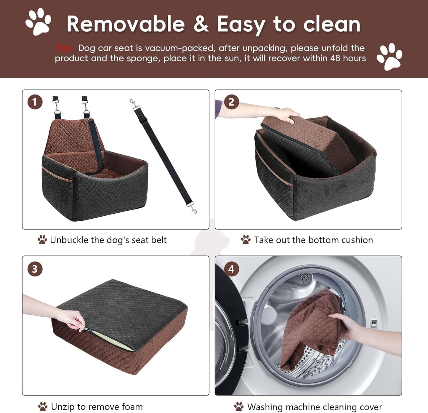 Dog Car Seat for Small Medium Dogs, Soft Fabric Dog Booster Seat with Storage Pockets, Safety Belt, Comfy Pet Car Seat Travel Bed, Removable and Washable