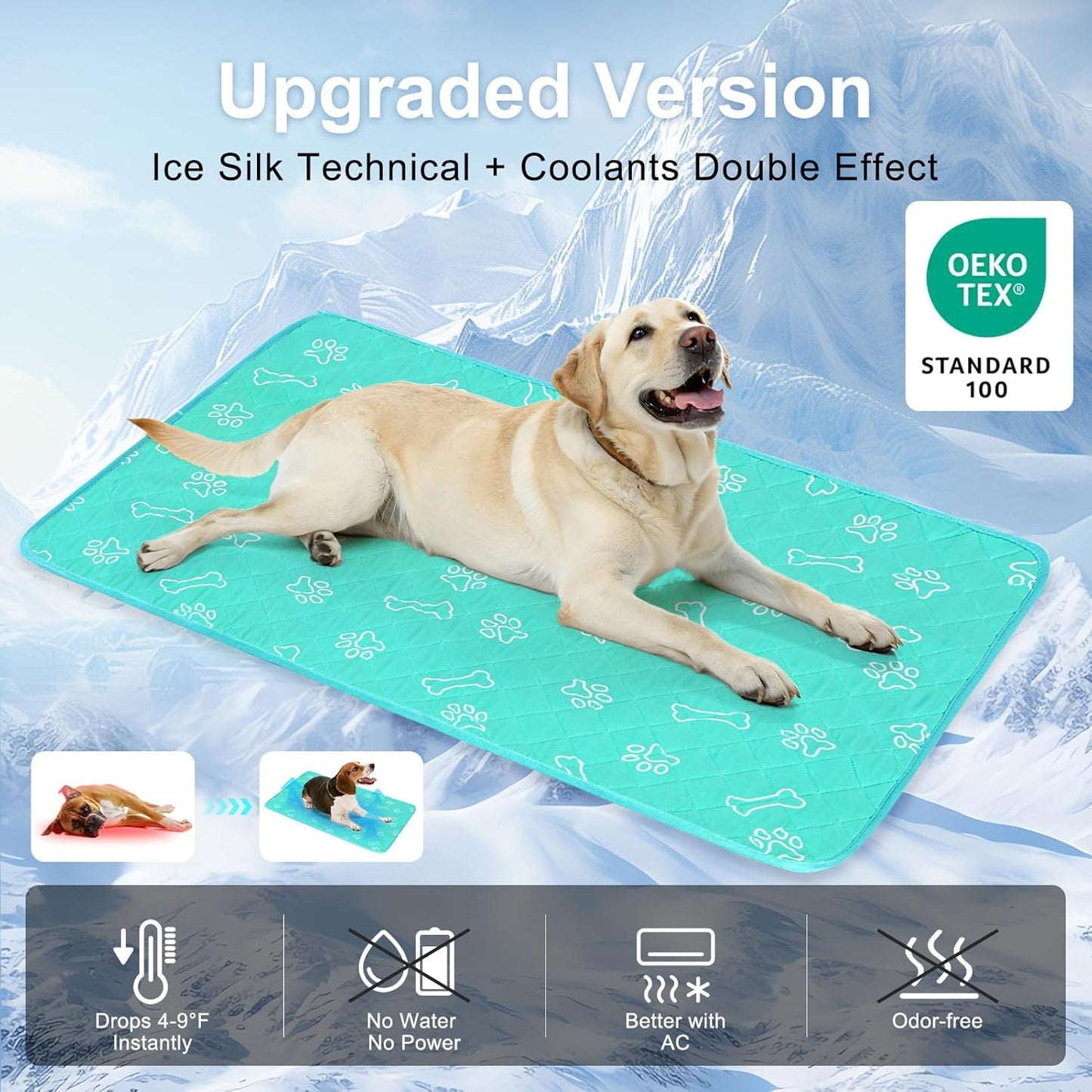BEAUTYZOO Upgraded Dog Self Cooling Mat Ice Silk Chill Pads for Small Medium Large Dogs Q-MAX＞0.43- Summer Reusable Pet Training Pad - Absorbent Non-Slip Cool Mat for Kennels, Crates, Beds, 22" x 28"
