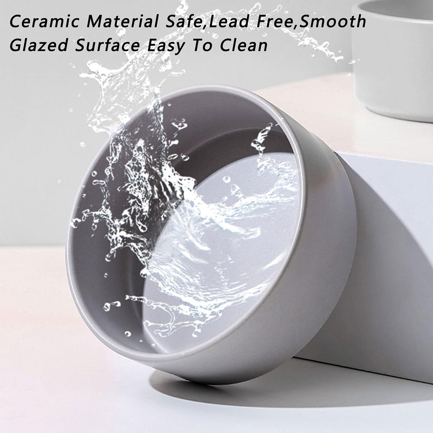 Petygooing Dog Bowls,Grey Ceramic Cat Dog Bowl Set with Wood Stand for Food and Water,Non-Slip Cute Modern Pet Dish Set for Cats and Medium Dogs (28OZ/6.1 in)