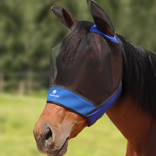 Horse Fly Mask Large Space Breathable UV Protection Equine Mask with Reflective Features on Ears Royal Blue M