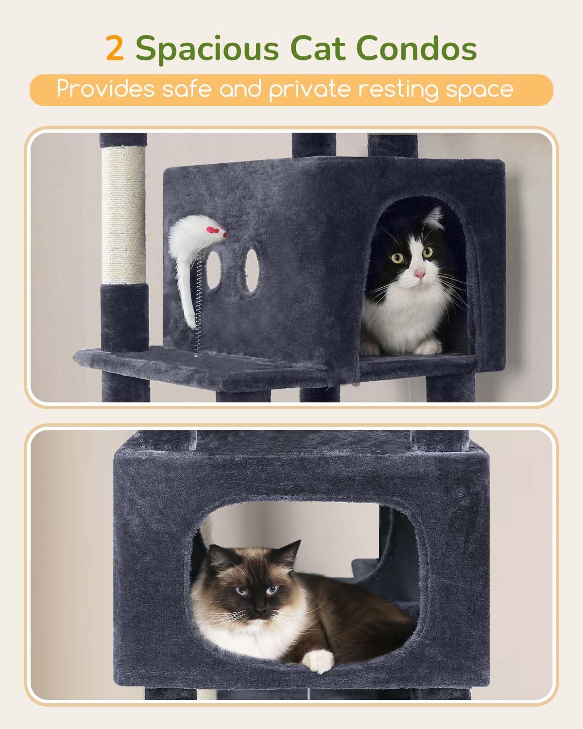 Globlazer Large Cat Tree Tower Condo, 80in Tall Cat Tree for Multiple Indoor Cats Large Adult, XXL Big Cat Climbing Tower with Cat Caves, Sisal Scratching Posts, Top Perches, Hammock, S80B, Dark Gray