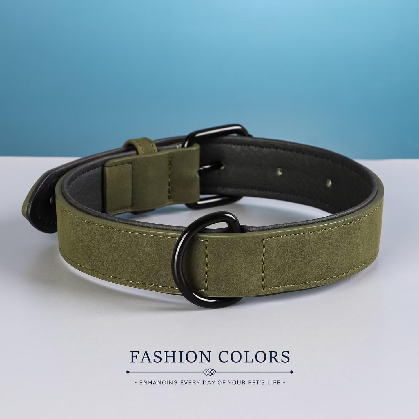 Didog Soft Padded PU Leather Dog Collar, Breathable and Adjustable Dog Collars for Small Dogs, Comfortable for Daily Walk, Dark Green, M Fit Neck 12-15"(13-22 lbs)