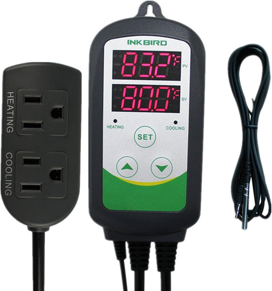 Inkbird ITC308S Freezer Temperature Controller Heating Cooling Plug Thermostat Pre Wired Digital 2 Stage Temp Control Outlet for Greenhouse Heater Cooler Incubator Reptile with Short Probe Sensor