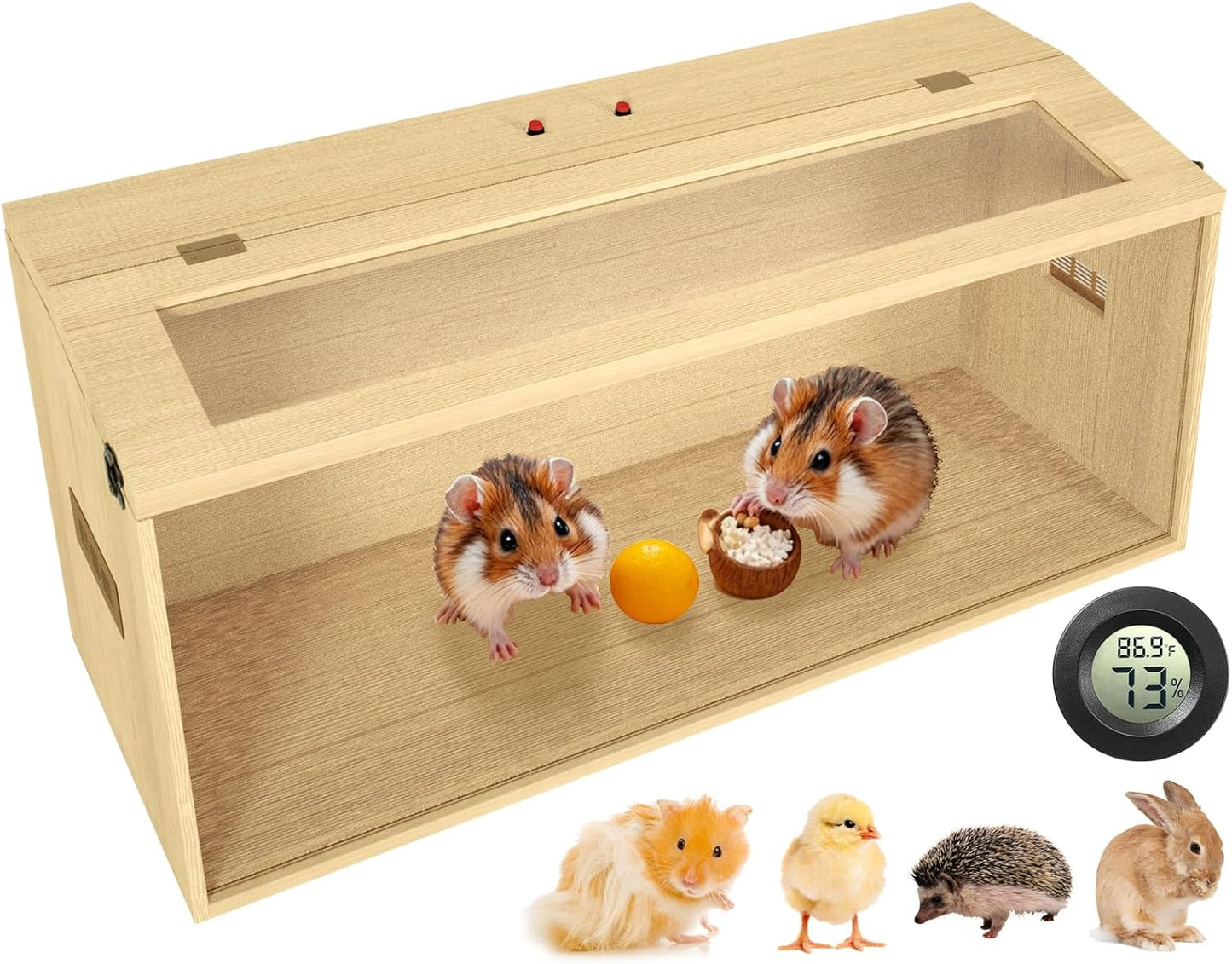 32" Hamster Habitat Enclosure, Top Opening Lockable Roof Door, Gerbil Dwarf Hamster Cage with Hygrometer, Chewproof Syrian Hamster Cage for Mice, Small Animal, (Wooden, 32" L x 16" W x 16" H)