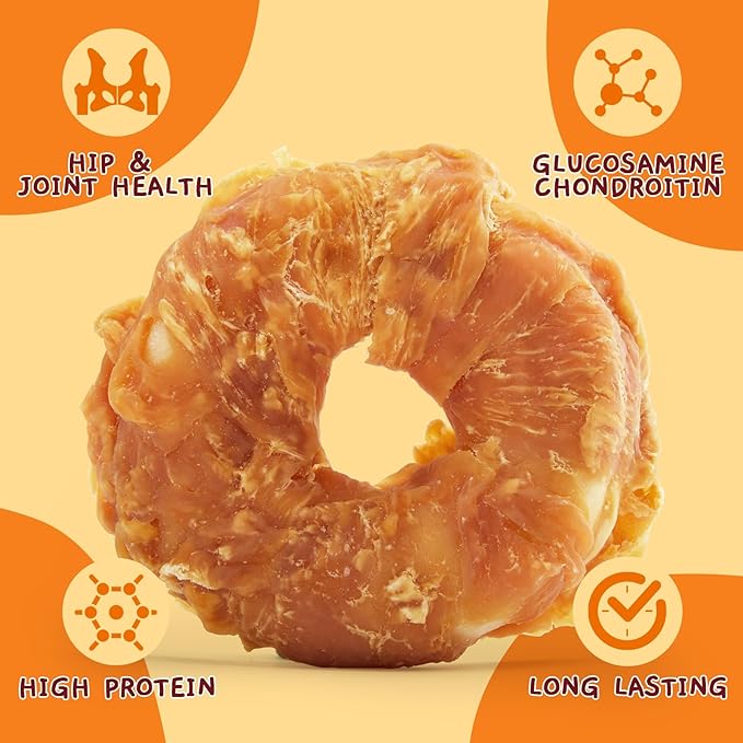 Jungle Calling Dog Treats Long Lasting, Rawhide Chews for Dogs, Chicken Wrapped Rawhide Donuts, Chewy Snacks for Medium Large Dogs