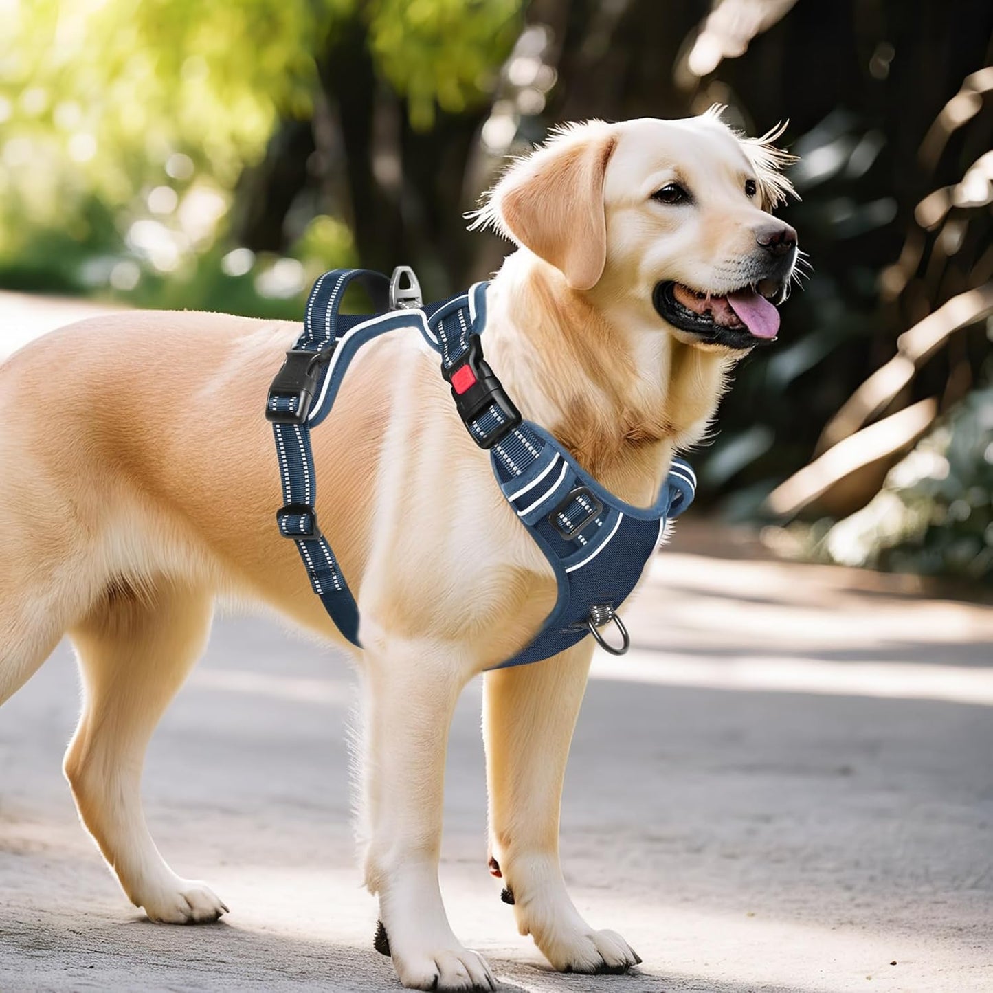 Timos Dog Harness Large Sized, No Pull Pet Harness with Neck Lockable Snap,No Choke Front Clip Dog Reflective Vest,Adjustable Metal Rings 3 Buckles,Easy Control Handle for Large Dogs Royal Blue XL