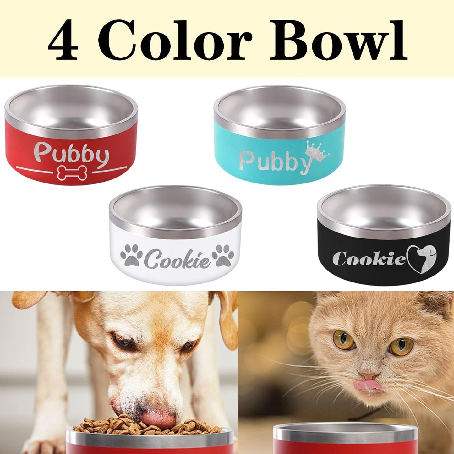 32OZ Personalized Dog Bowl Laser Engraved Custom Pet Name 18/32/42/64 oz No Slip Stainless Steel Insulated Bite-Resistant Food Water Dishes-Red