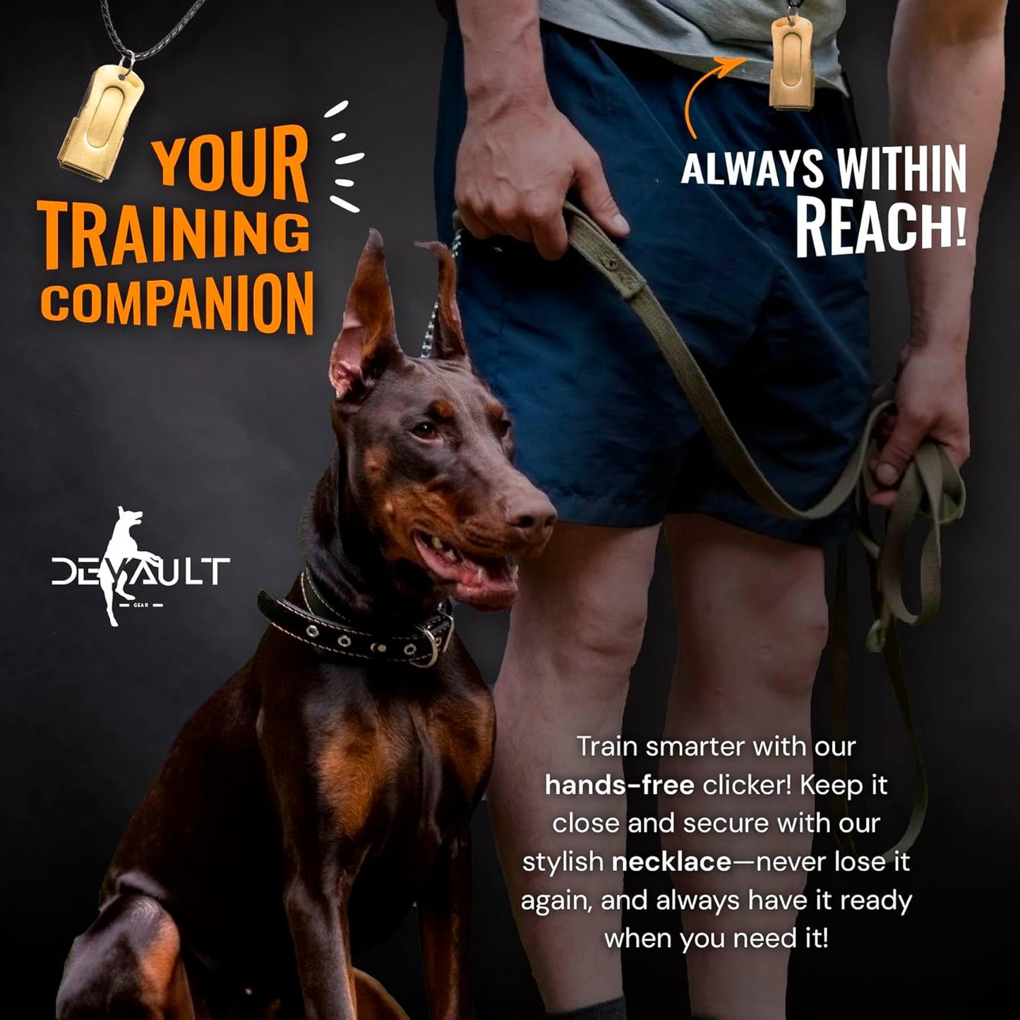 Gold Dog Clicker with Necklace - Clickers for Pet Training - Dog Training & Behavior Aids Easy to Carry with You Anywhere - Teach Your Dog Tricks or Reward His Behavior