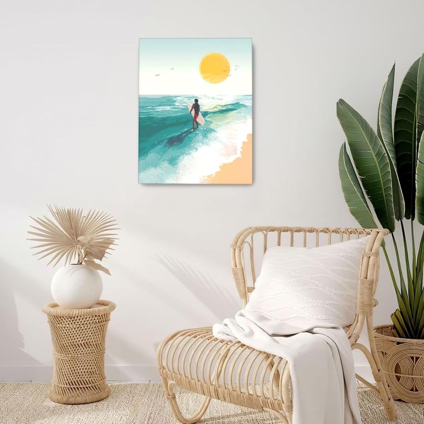 Beach Surfing Wall Art Ocean Coastal Wave Canvas Wall Decor Summer Nature Seascape Pictures Painting Print Framed Artwork Decorations for Bathroom Living Room Office Bedroom 16"x20"