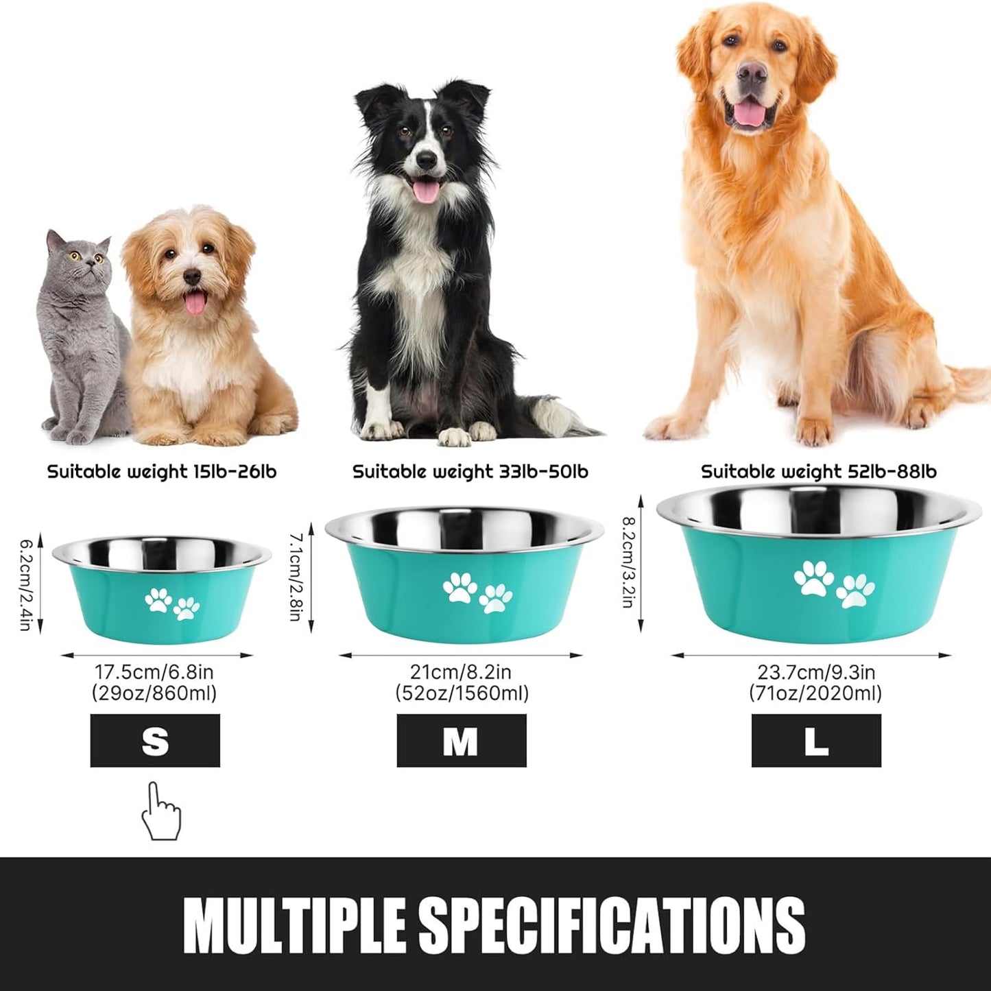 Stainless Steel Dog Bowls, Nonslip Rubber Bottom No Spill Proof Skid Metal Insulated Dog Bowls for Large Medium Small Breed Dogs (Green, 3.6 Cups/29 OZ)