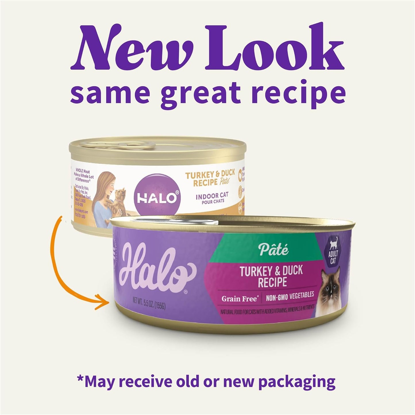 Halo Wet Cat Food Turkey & Duck Recipe, Grain Free Wet Cat Pate, Canned Cat Food for Extra Hydration, 5.5 Oz Can (Pack of 12)