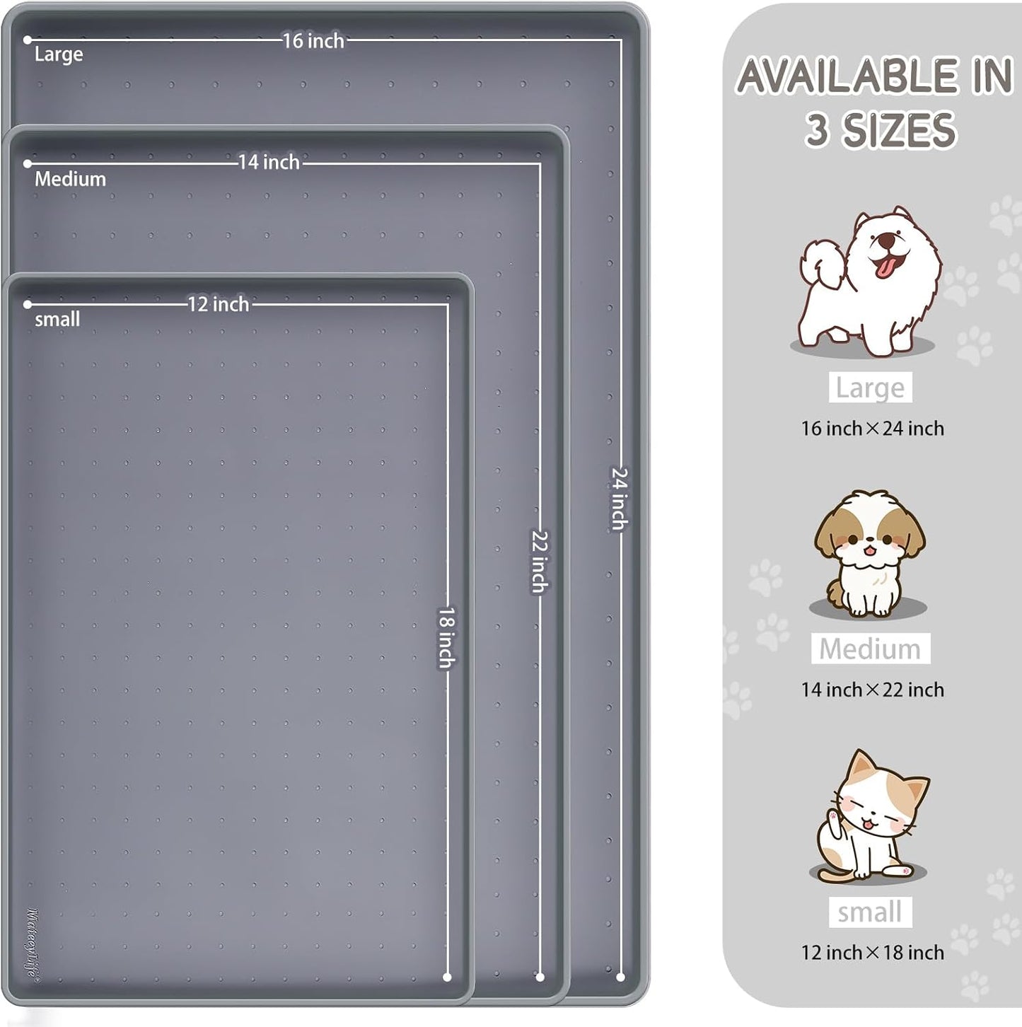 MateeyLife Silicone Cat & Dog Food Mat for Floors Waterproof, Anti-Slip Dog Bowl Mats for Food and Water, Pet Feeding Mats with Lip to Prevent Spills, Pet Placemat for Messy Drinkers to Protect Floors