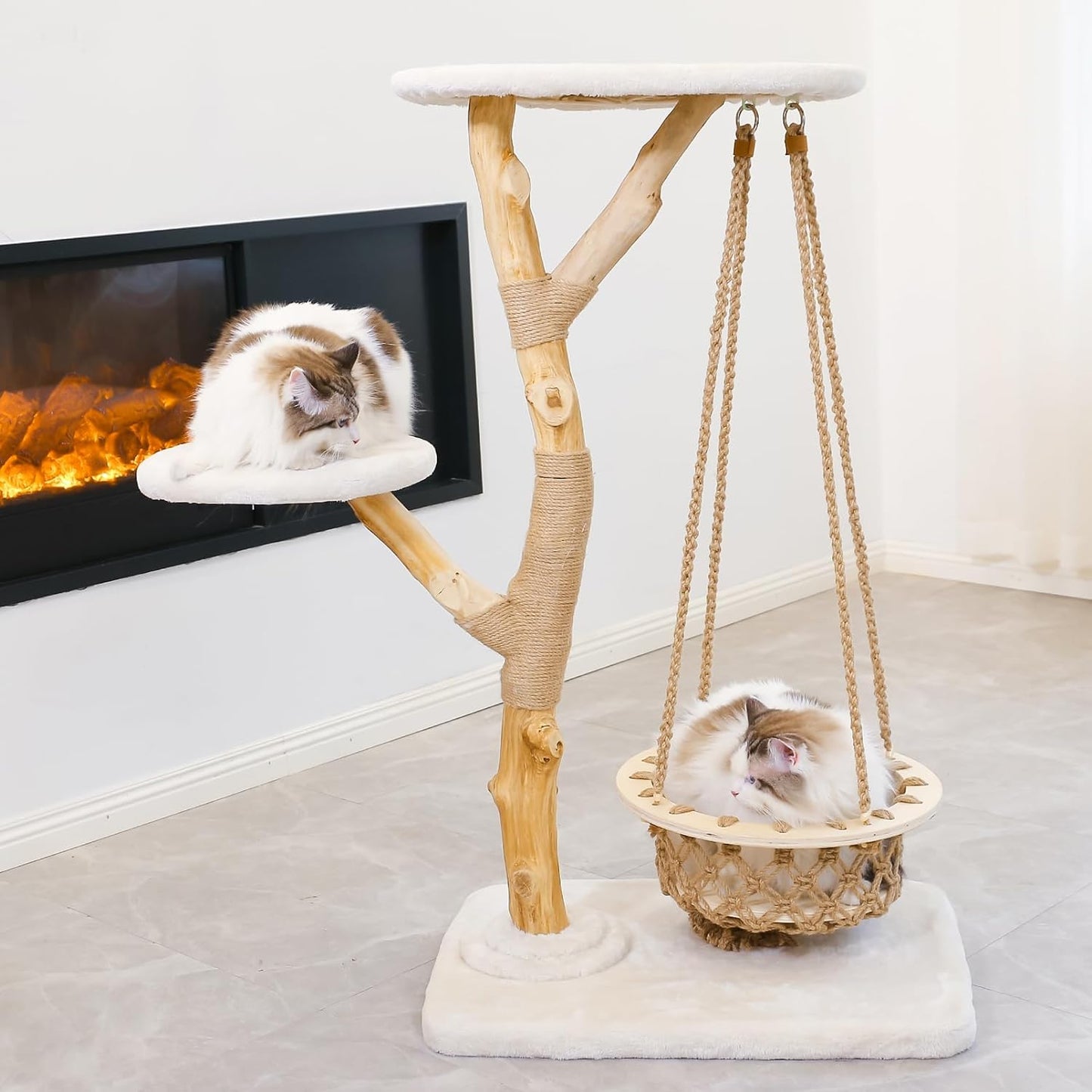 50" Tall Cat Tree Tower, Modern Cat Tree for Indoor Cats, Washable Wooden Perchs and Climbers for Large Cats, Cute Cat Furniture with Unique Cat Swing