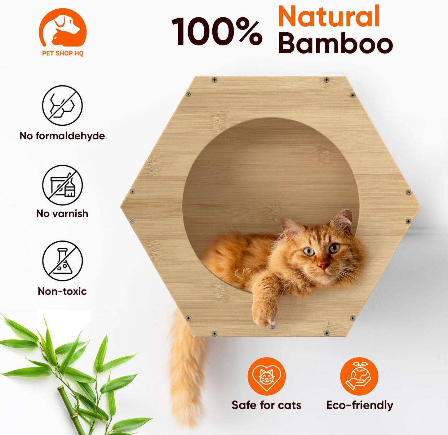 Cat Wall Furniture - Climbing Shelves, Ladders, Hammock & More - Bamboo Material - Light Brown - Cat House, Shelves, Perches, Hammock, Bed, Bridges, Walkways