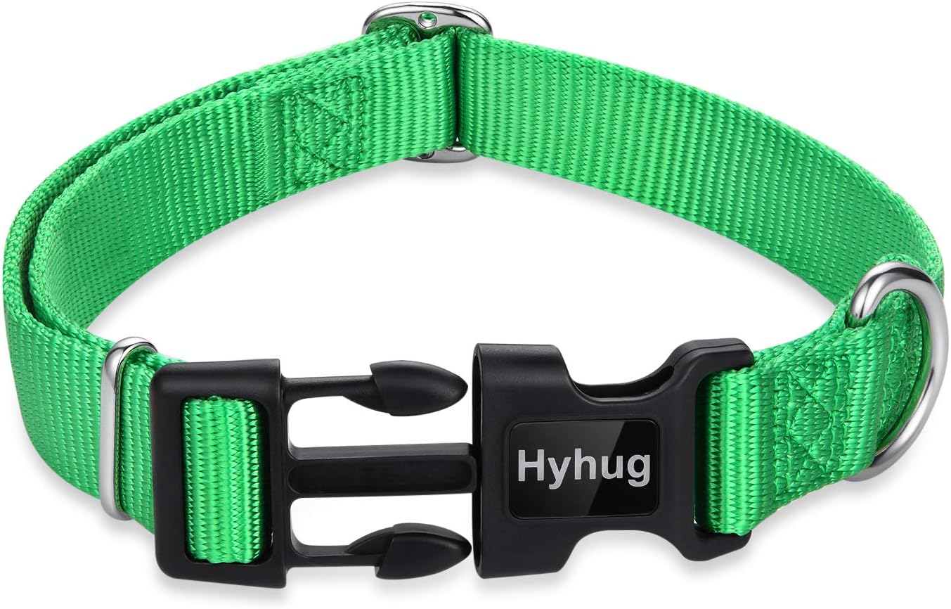 Hyhug Pets Classic Regular Heavy Duty Nylon Dog Collar with Easy Attach and Removal Buckle. (Medium, Lime Green)