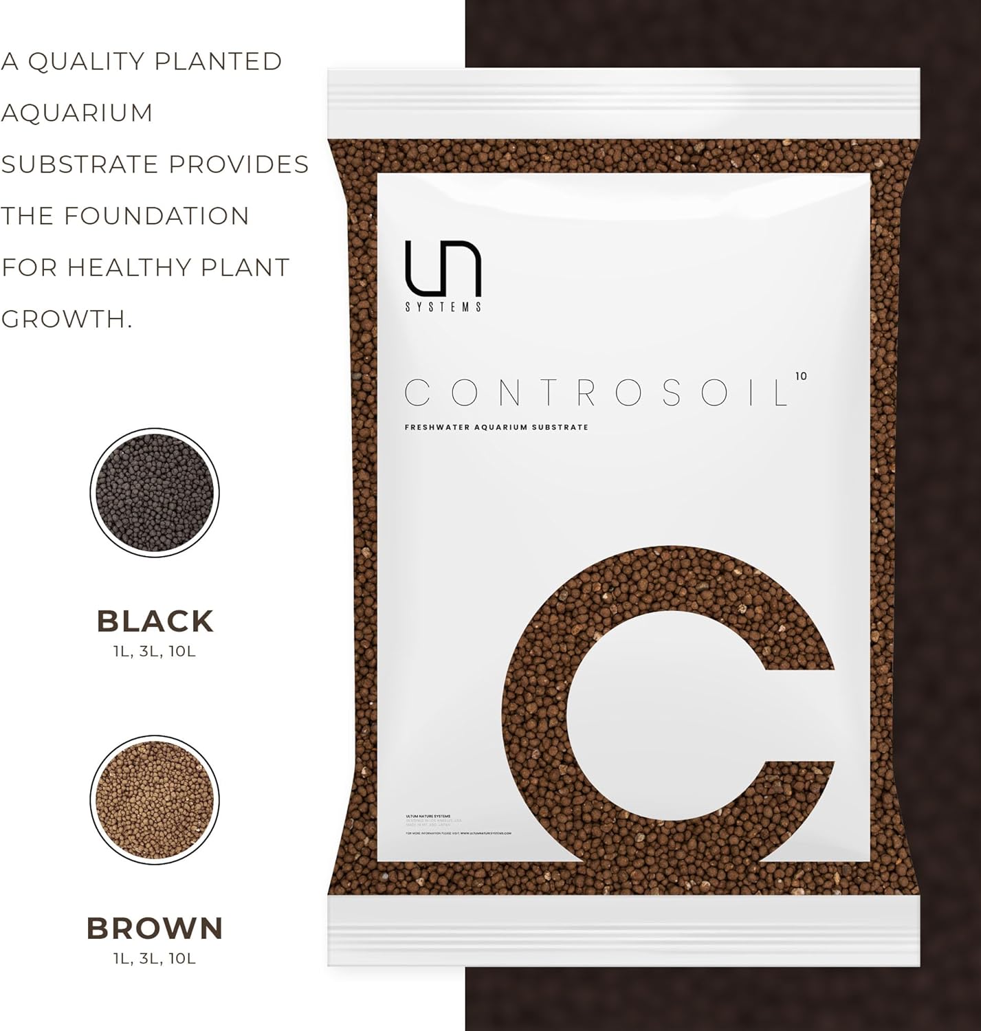 Ultum Nature Systems Controsoil - Freshwater Aqua Soil Substrate for Fish, Shrimp, Live Plant Propagation and Aquascaping - 6.8pH Low Ammonia, Volcanic Ash - Brown, Fine (3 Liter | 6LB)